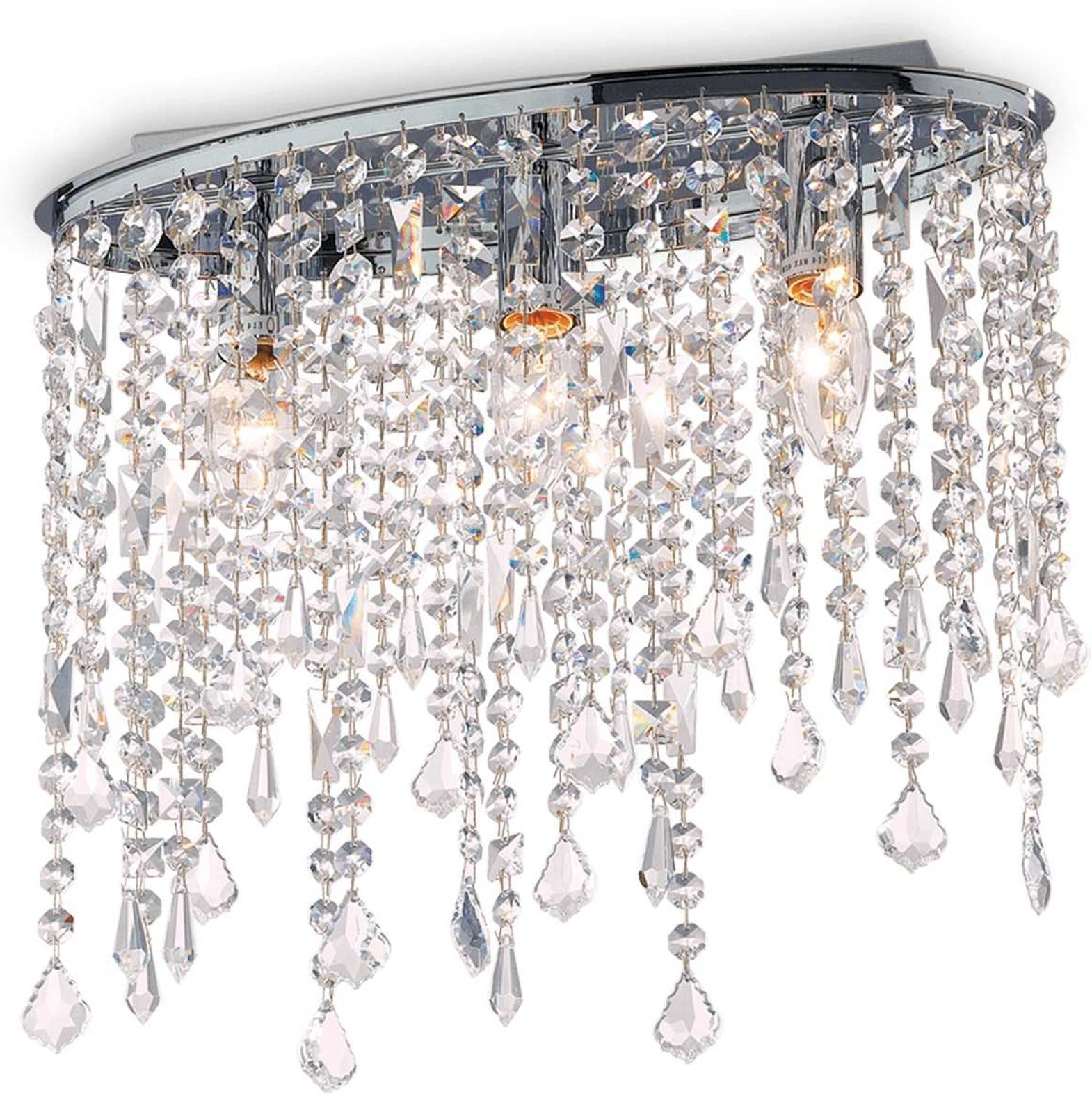 Loftlampe Ideal Lux Rain krom med krystalperler og glaselementer 3 x E14-fatninger