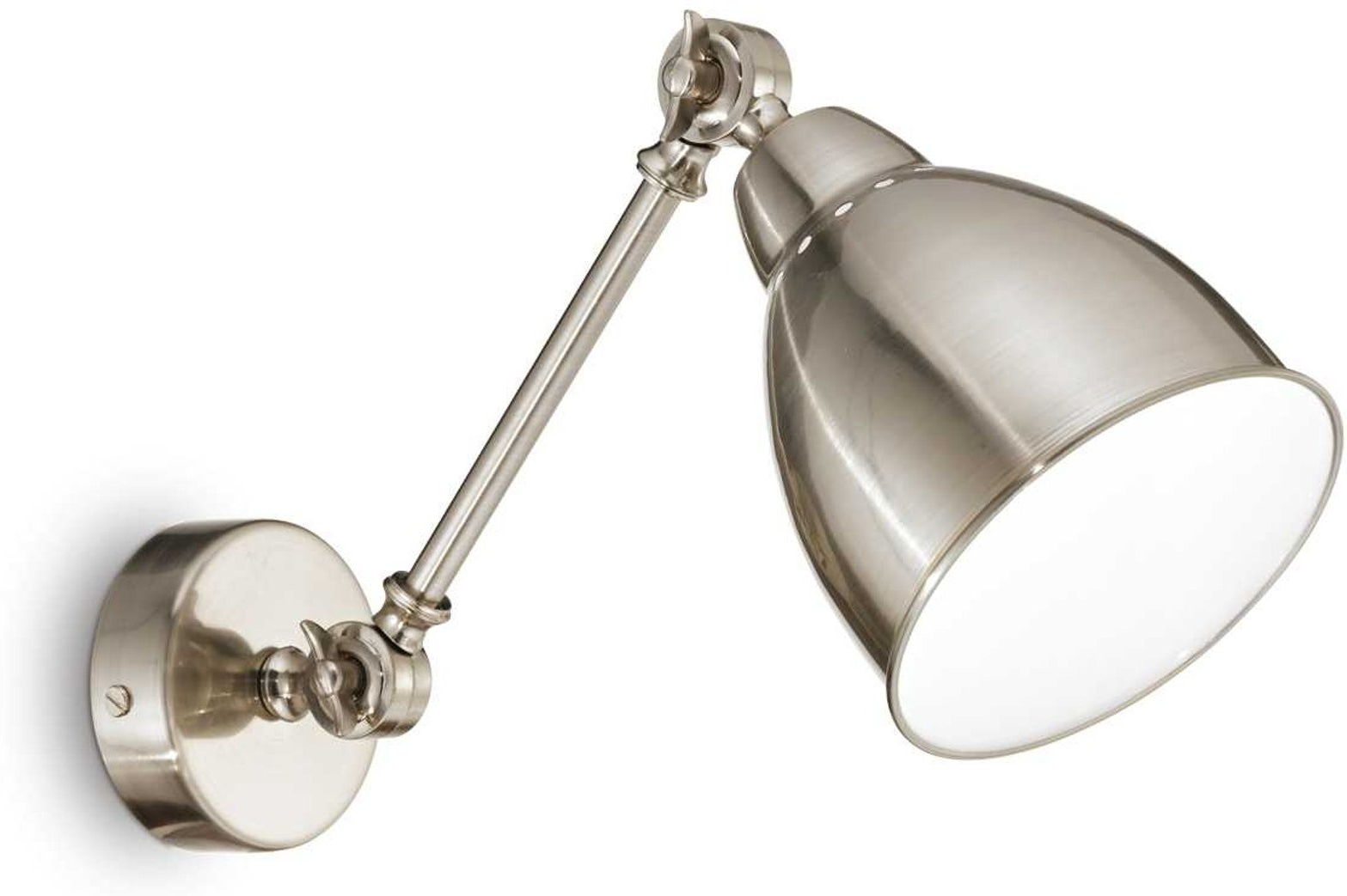 Ideal Lux Newton væglampe  -  justerbar metalarm i nikkelfinish H23 x B14 x L44 cm