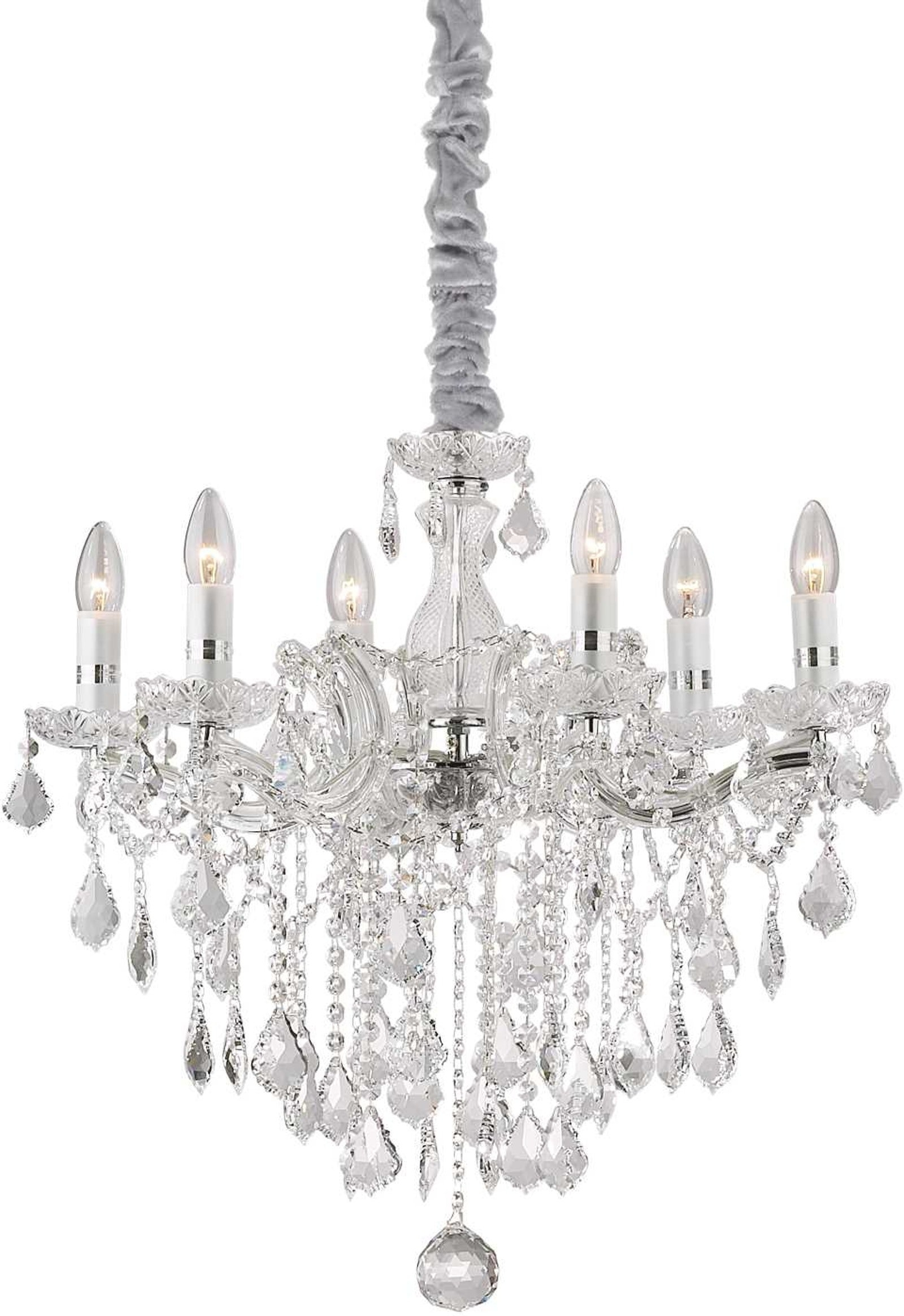 Pendellampe Ideal Lux Florian Ø600 mm krom krystalglas justerbar højde 770-1200 mm 6x E14