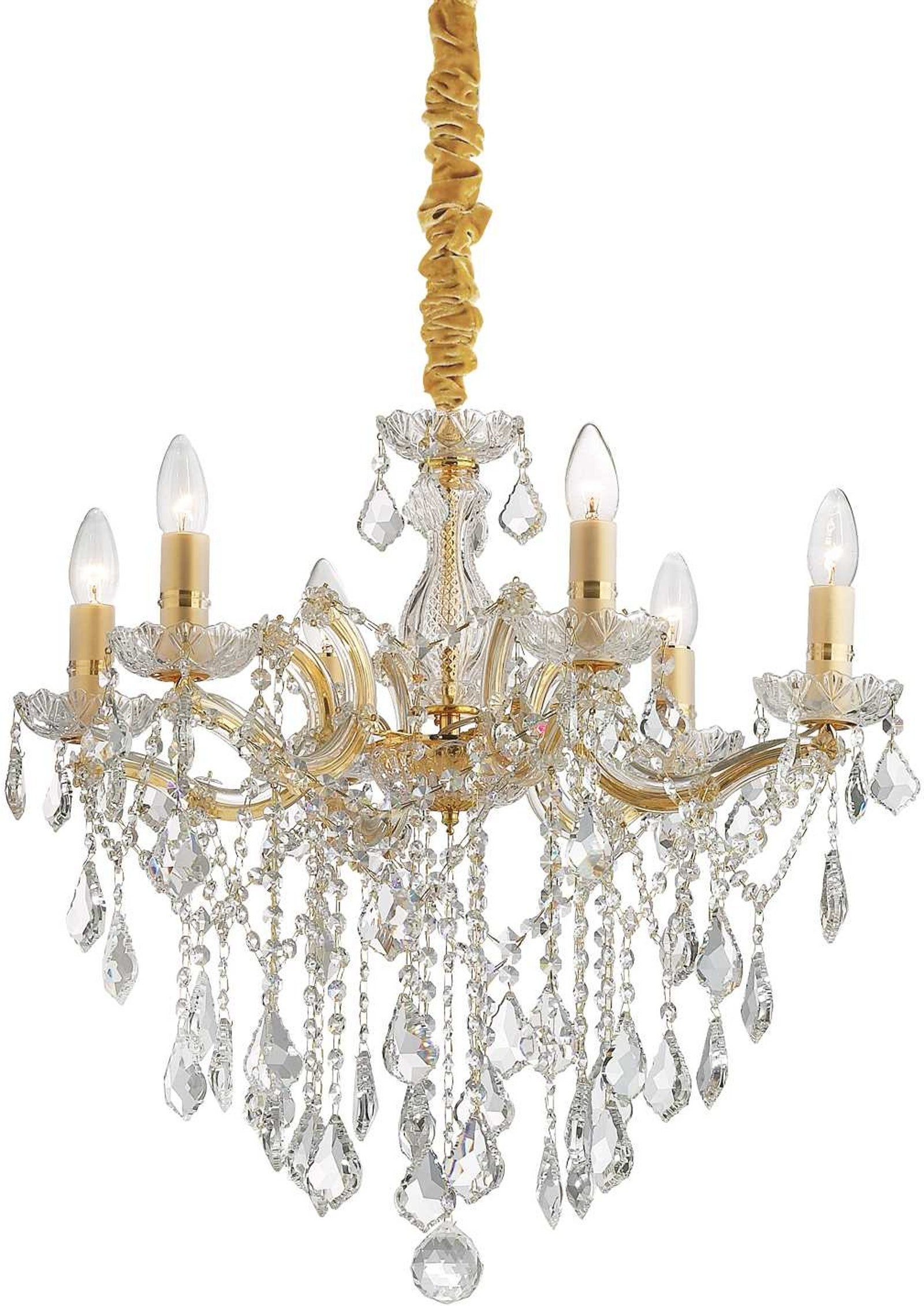 Pendellampe Ideal Lux Florian Ø60 cm glas guld/messing med kromdetaljer