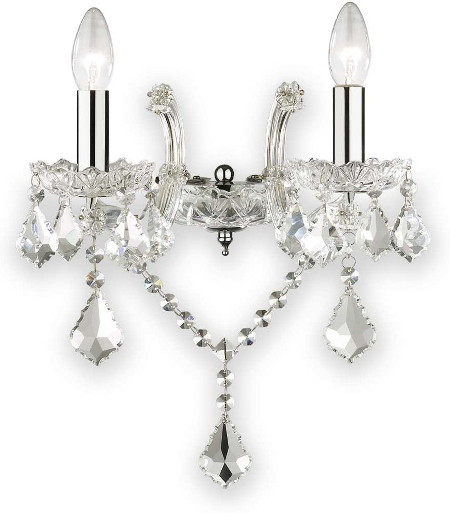 Væglampe Florian Ideal Lux klar glas med krystaldråber krom H32 x B21 x L33 cm E14