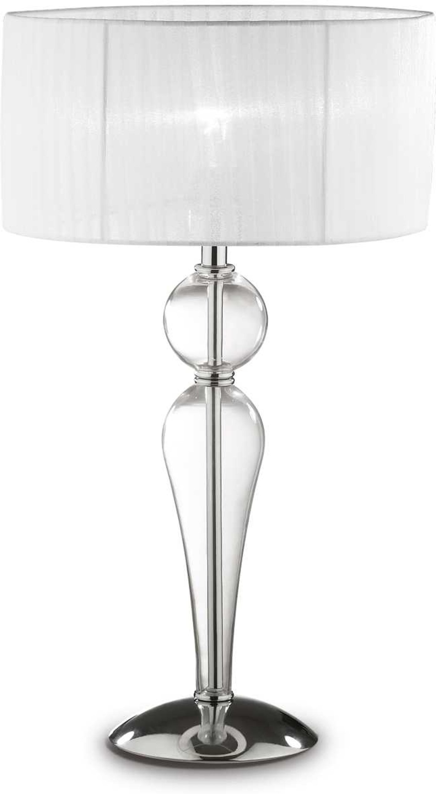 Bordlampe Ideal Lux Duchessa i glas og krom med plisseret organza skærm Ø36 x H64 cm