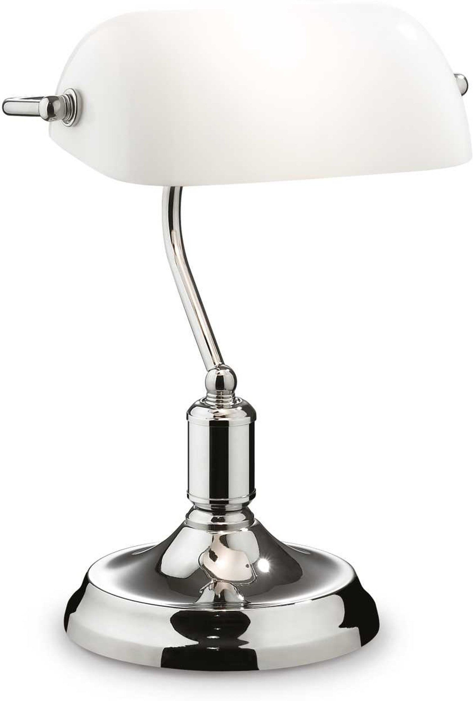 Bordlampe Ideal Lux Lawyer i krom med hvid glaskærm Ø26 x H38 cm E27 fatning