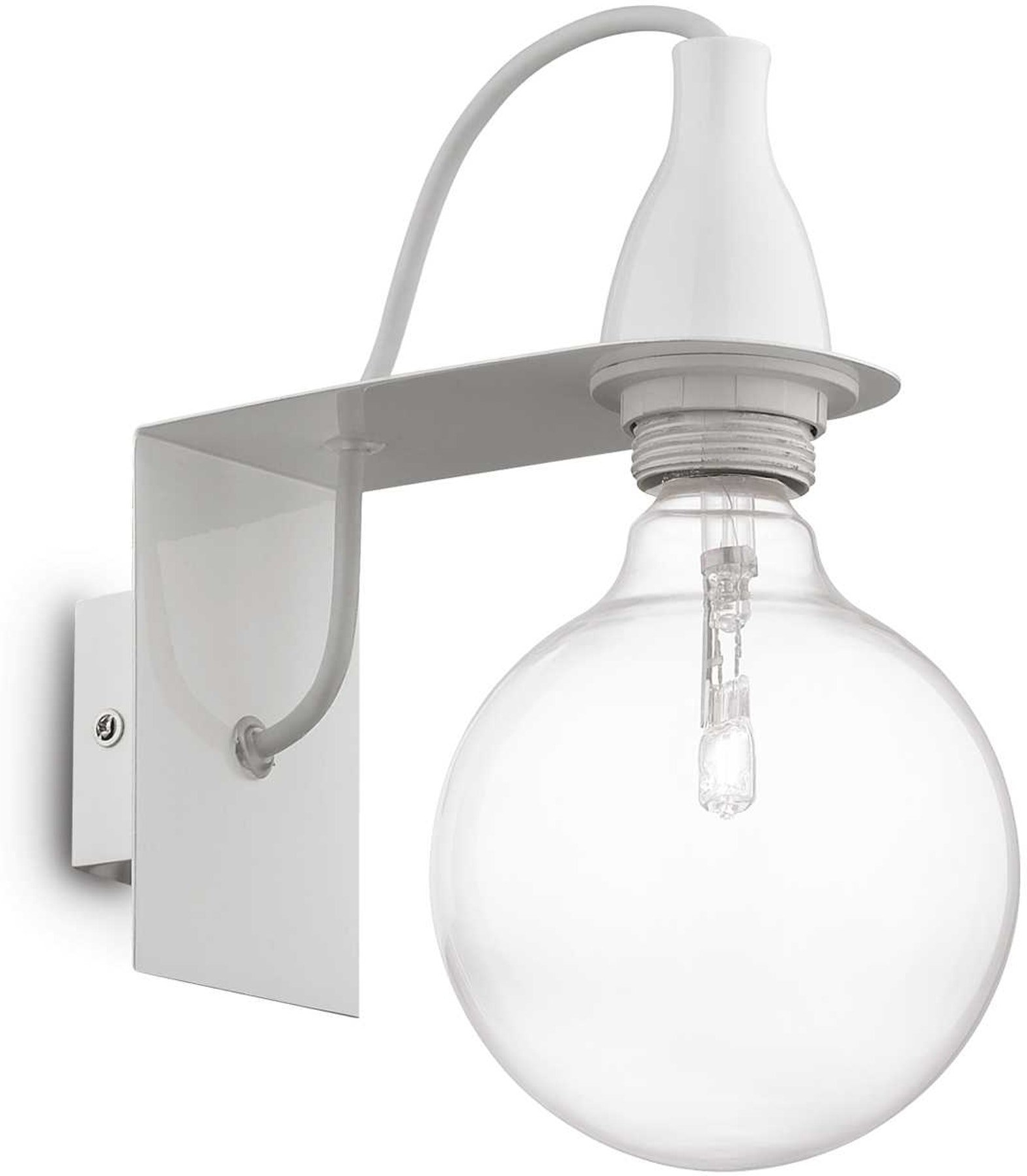 Væglampe Ideal Lux Minimal hvid  -  metal ramme, stofkabel og inkluderet E27 pære 3000 K