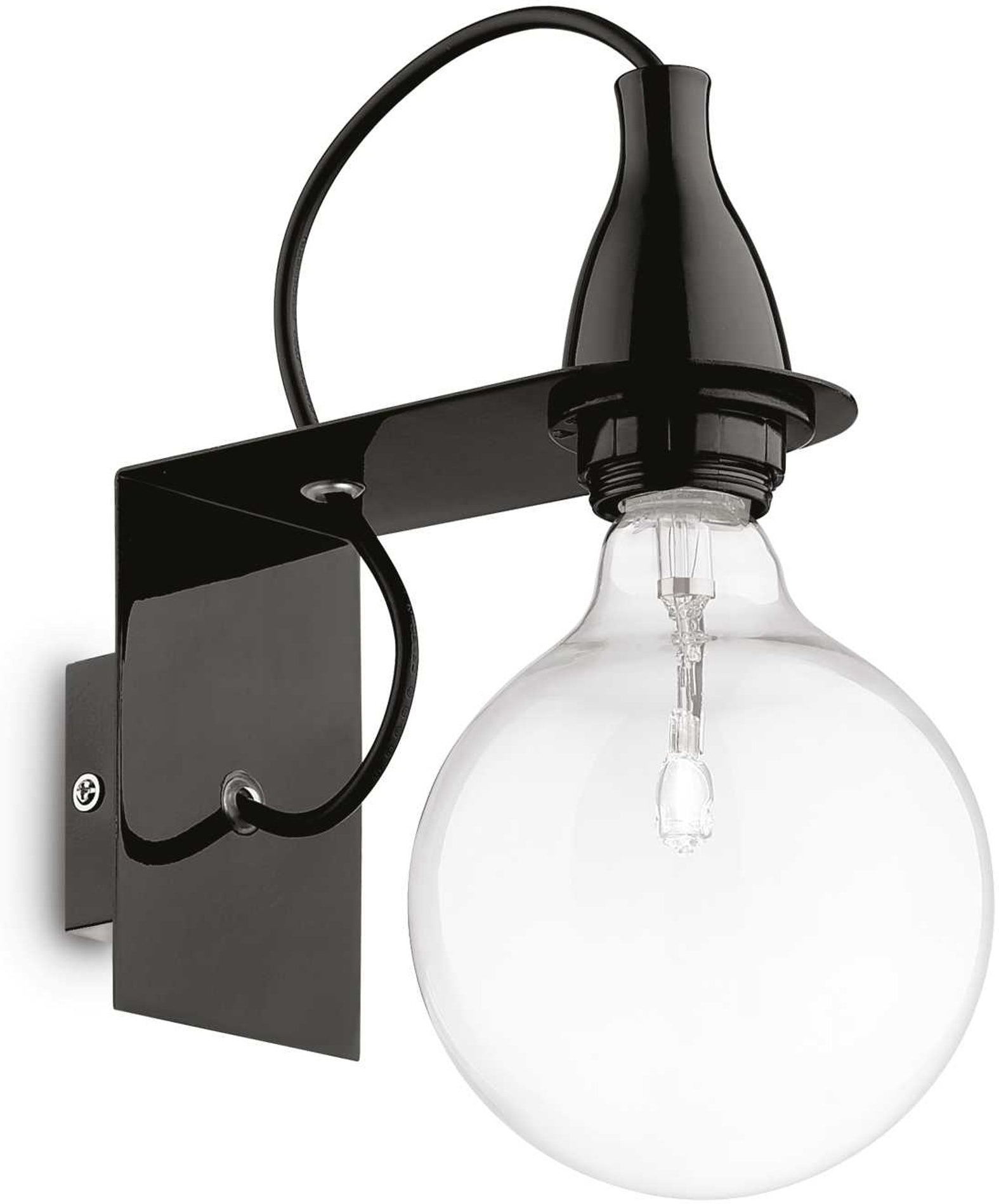 Væglampe Ideal Lux Minimal sort metal/stof/glas med 8W LED-pære varmt 3000K lys indendørs IP20