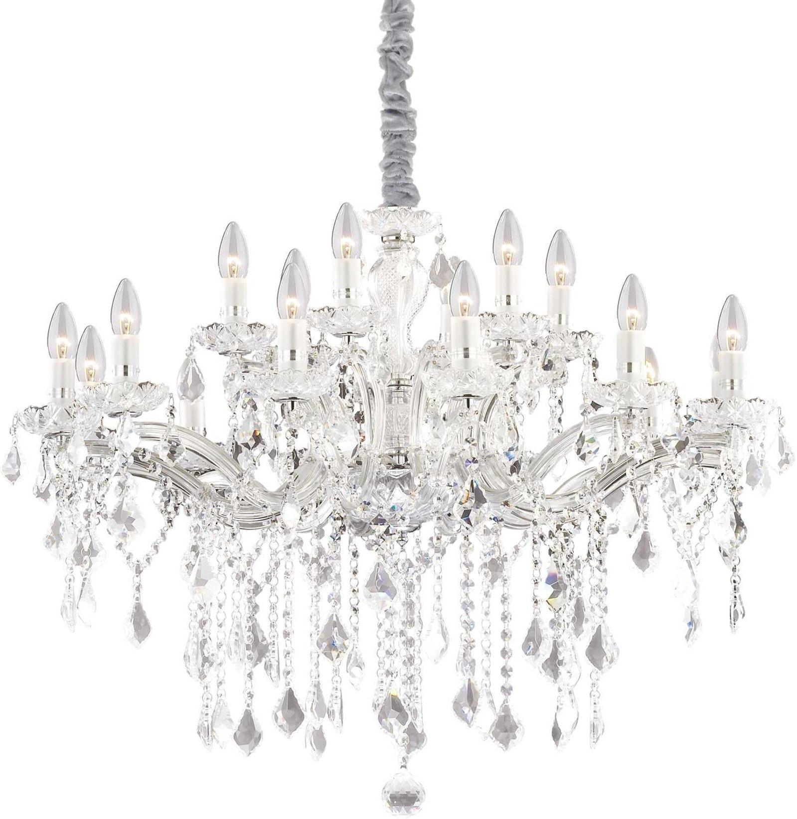 Pendel lampe Ideal Lux Florian Ø86 cm H95-123 cm krystalglas krom loftlampe 18 x E14 indendørs