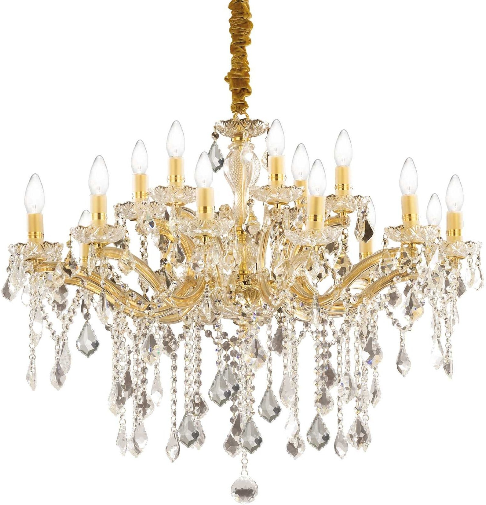 Pendel lampe Ideal Lux Florian Ø86 cm H95 - 123 cm guld/messing glas/krom