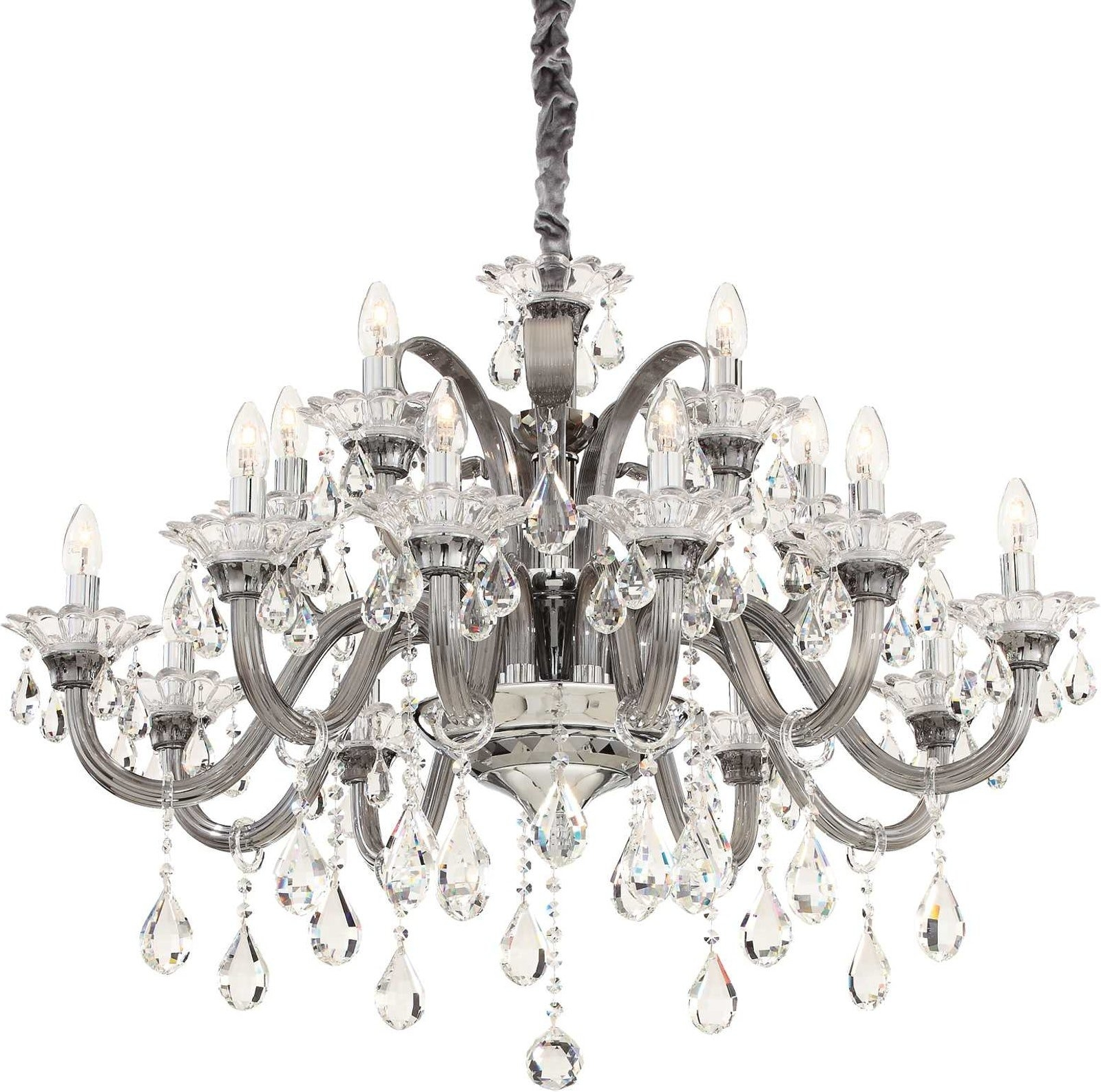 Pendel lampe Ideal Lux Colossal 15-armet glaspendel Ø950 mm højdejusterbar krom