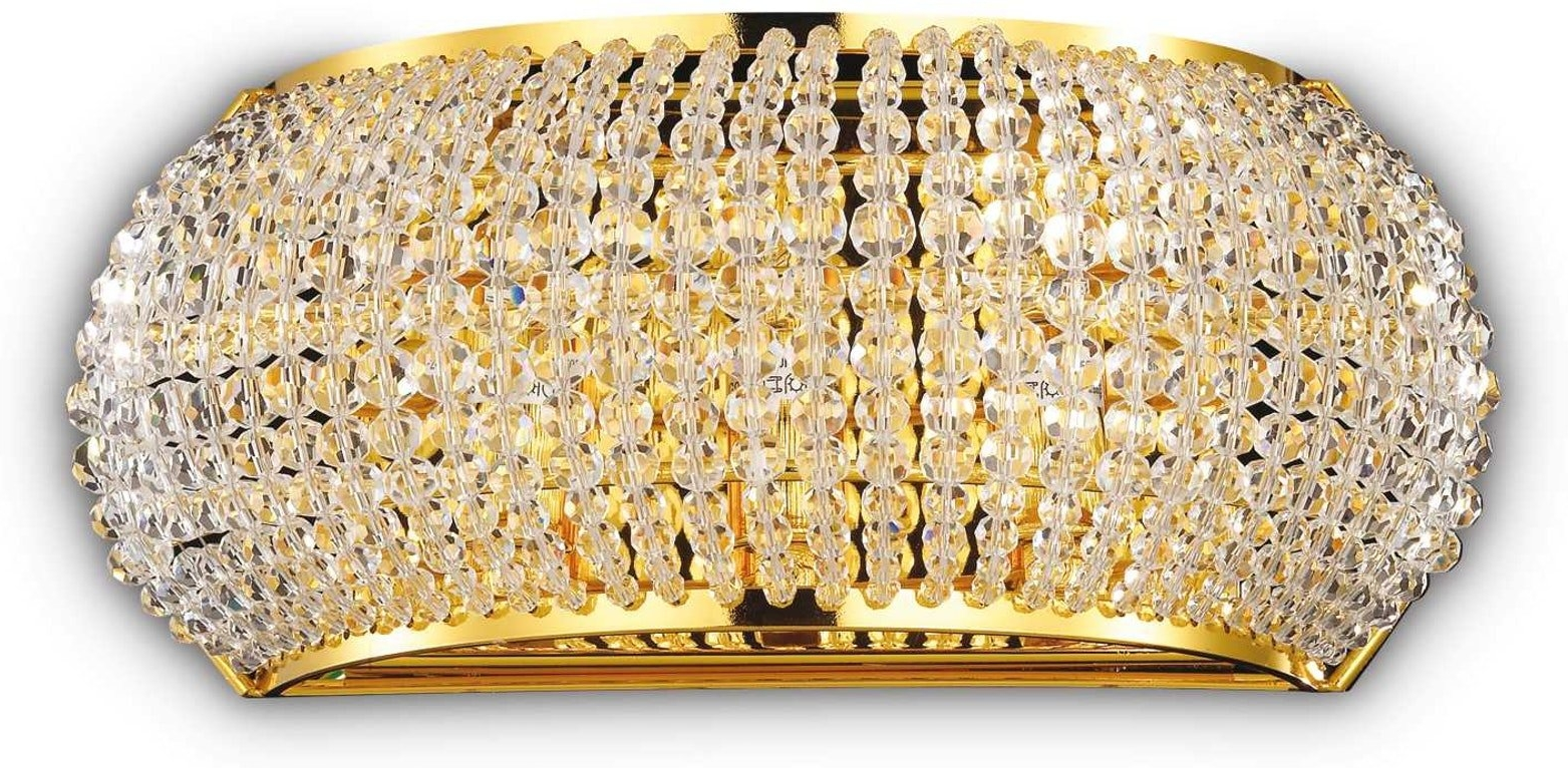 Væglampe Ideal Lux Pasha guld med glas-krystalperler i metal og krom H12ÃB11,5ÃL25,5 cm