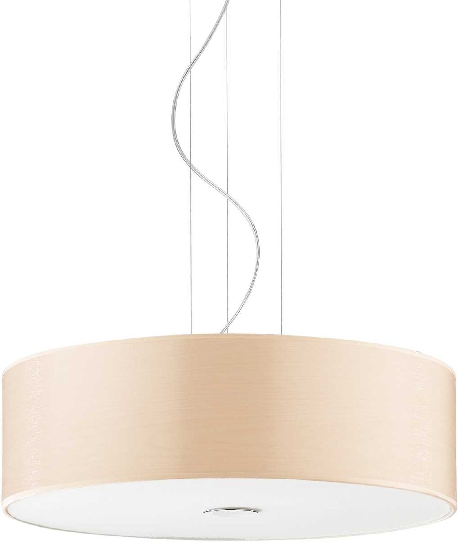 Pendellampe Ideal Lux Woody Ø50 cm justérbar højde 21 - 230 cm natur/krom E27 4-pære glas og stofskærm IP20
