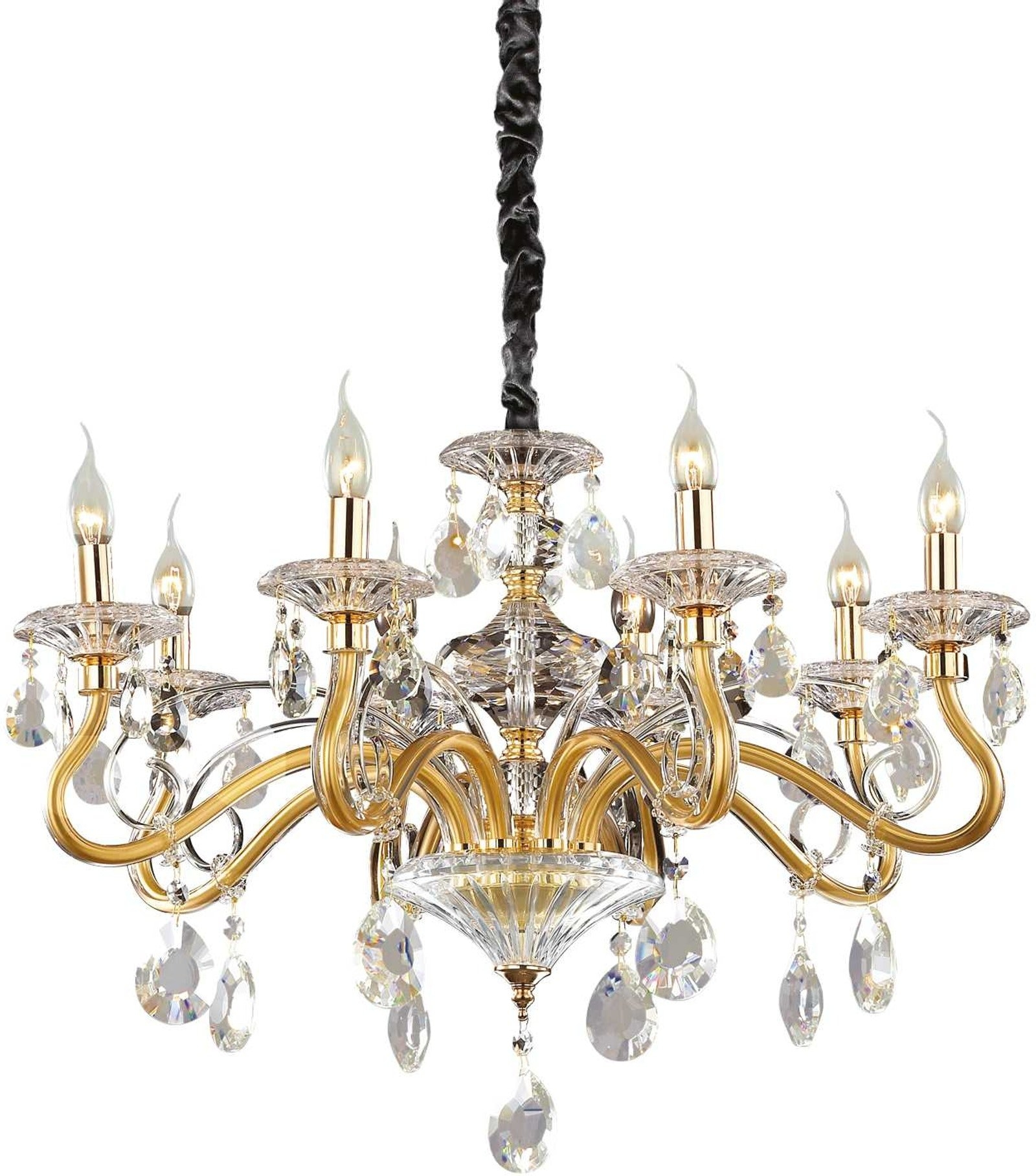 Pendellampe Ideal Lux Negresco Ø73,5 cm justerbar 80 - 155 cm krystal glas guld