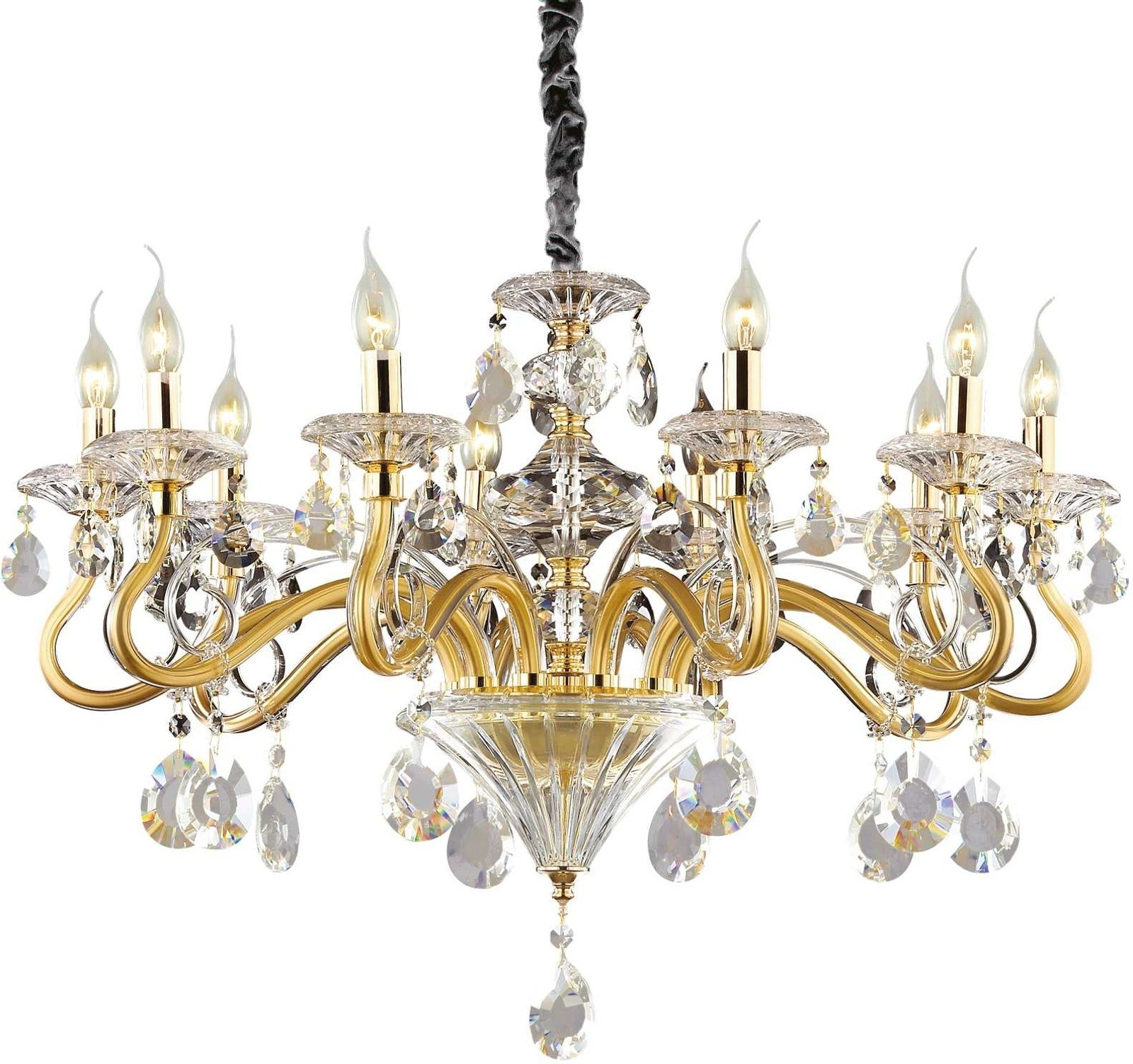 Ideal Lux Negresco pendellampe Ø85 x H70-110 cm guld krystal