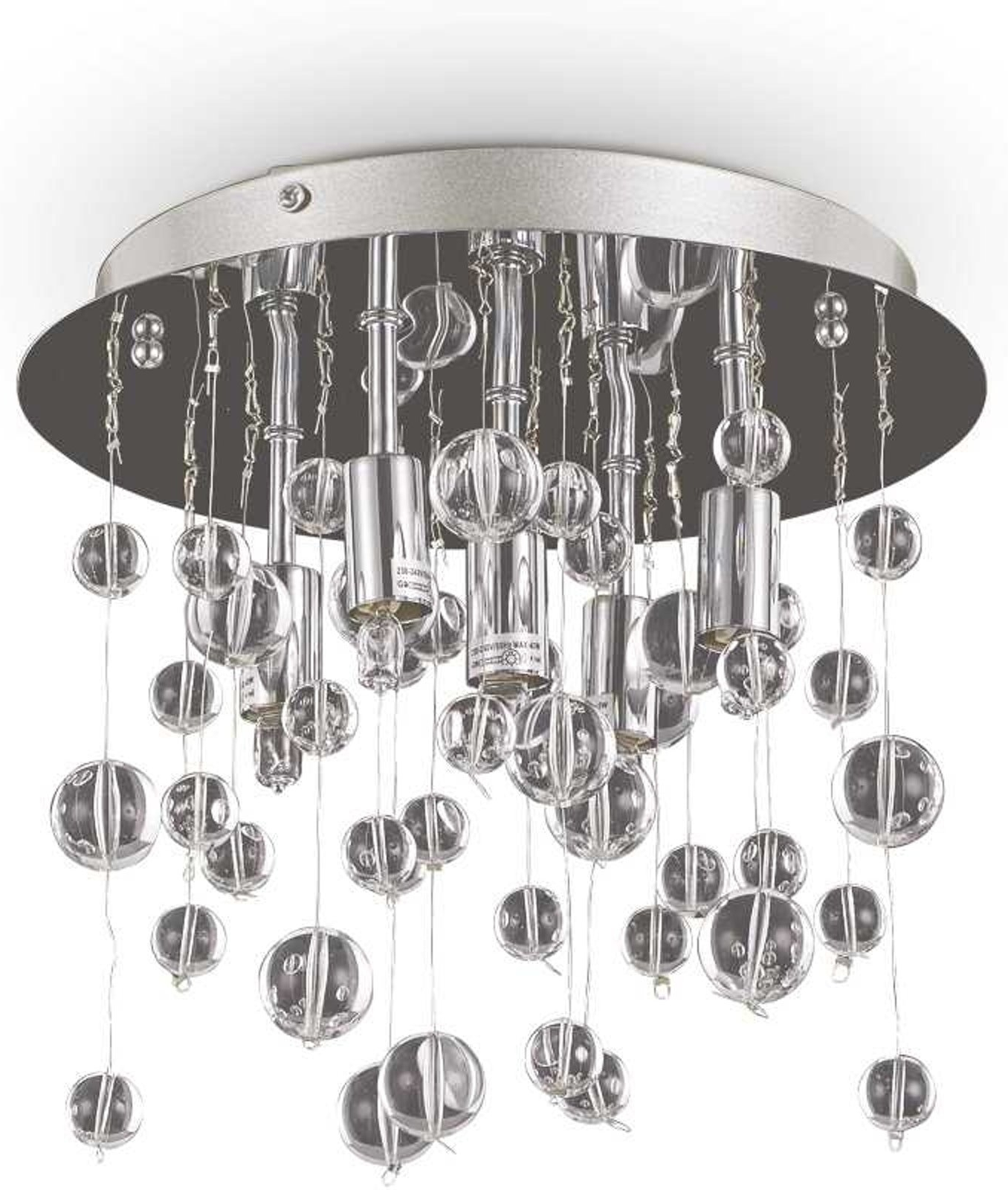 Loftlampe Ideal Lux Neve  -  moderne pendel i krom eller mat hvid Ø27 cm med 5 G9-pærer & glaskugler