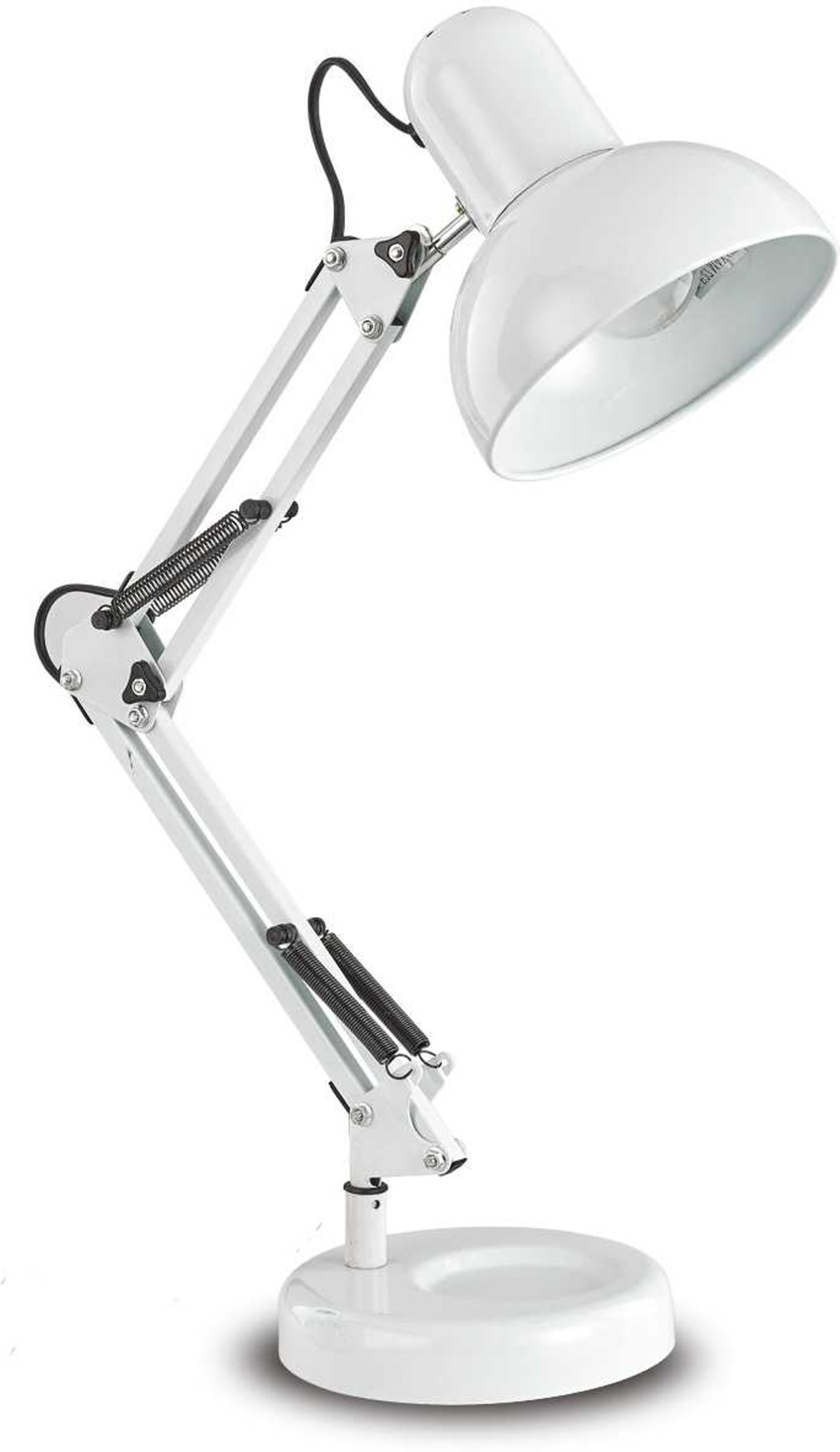 Bordlampe Ideal Lux Kelly  -  hvid metal skrivebordslampe med fleksibel arm, Ø150 mm base, IP20, E27-fatning, 42W