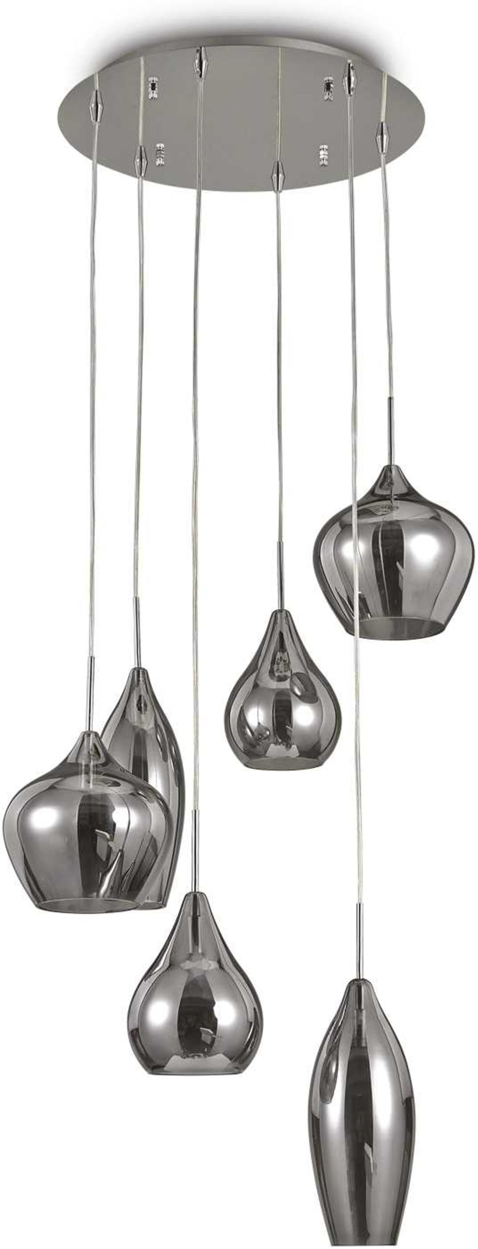Pendellampe Ideal Lux Soft 6 lampeskærme røg/krom Ø600 H300-1350 mm