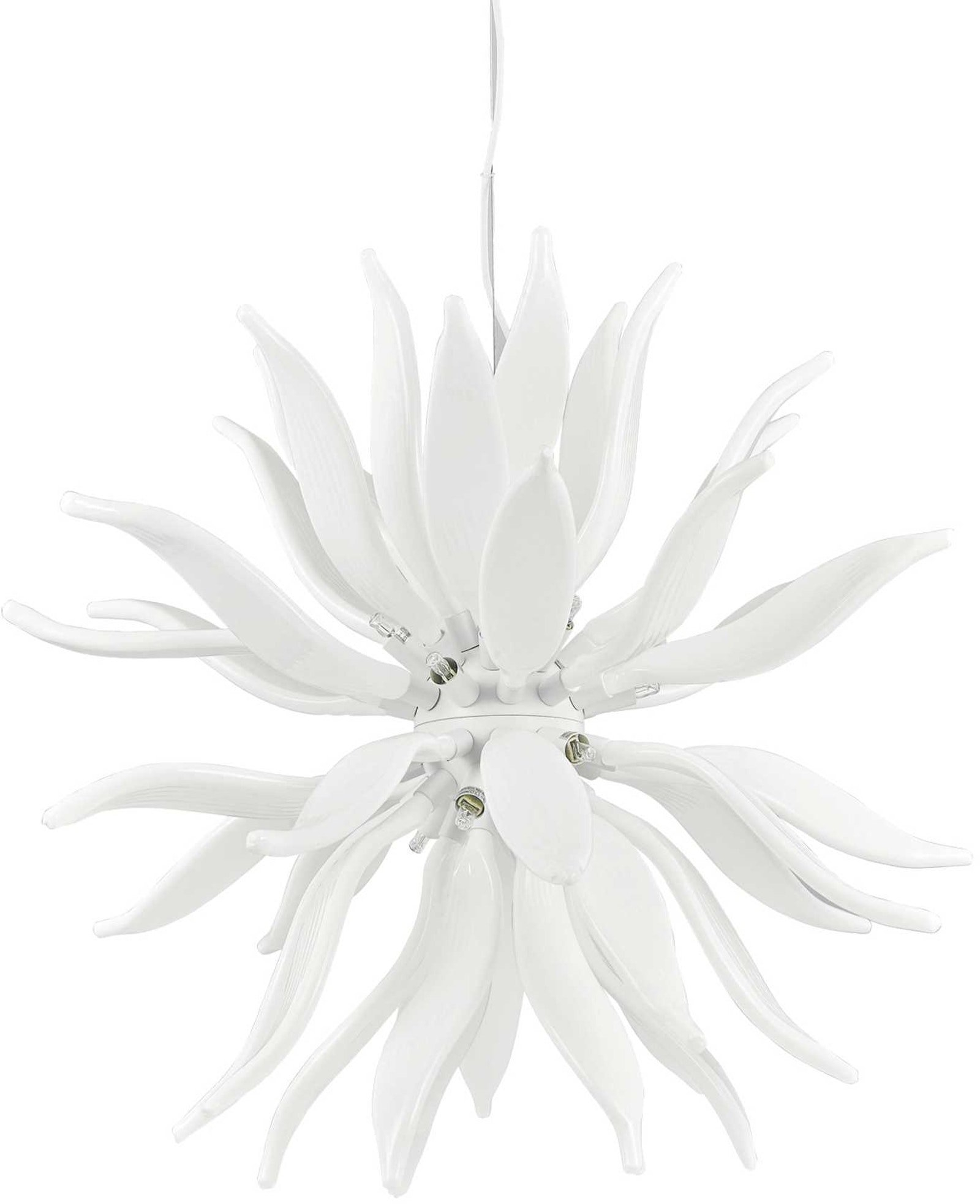Pendellampe Ideal Lux Leaves Ø80 cm justerbar lofthøjde hvid metal glas