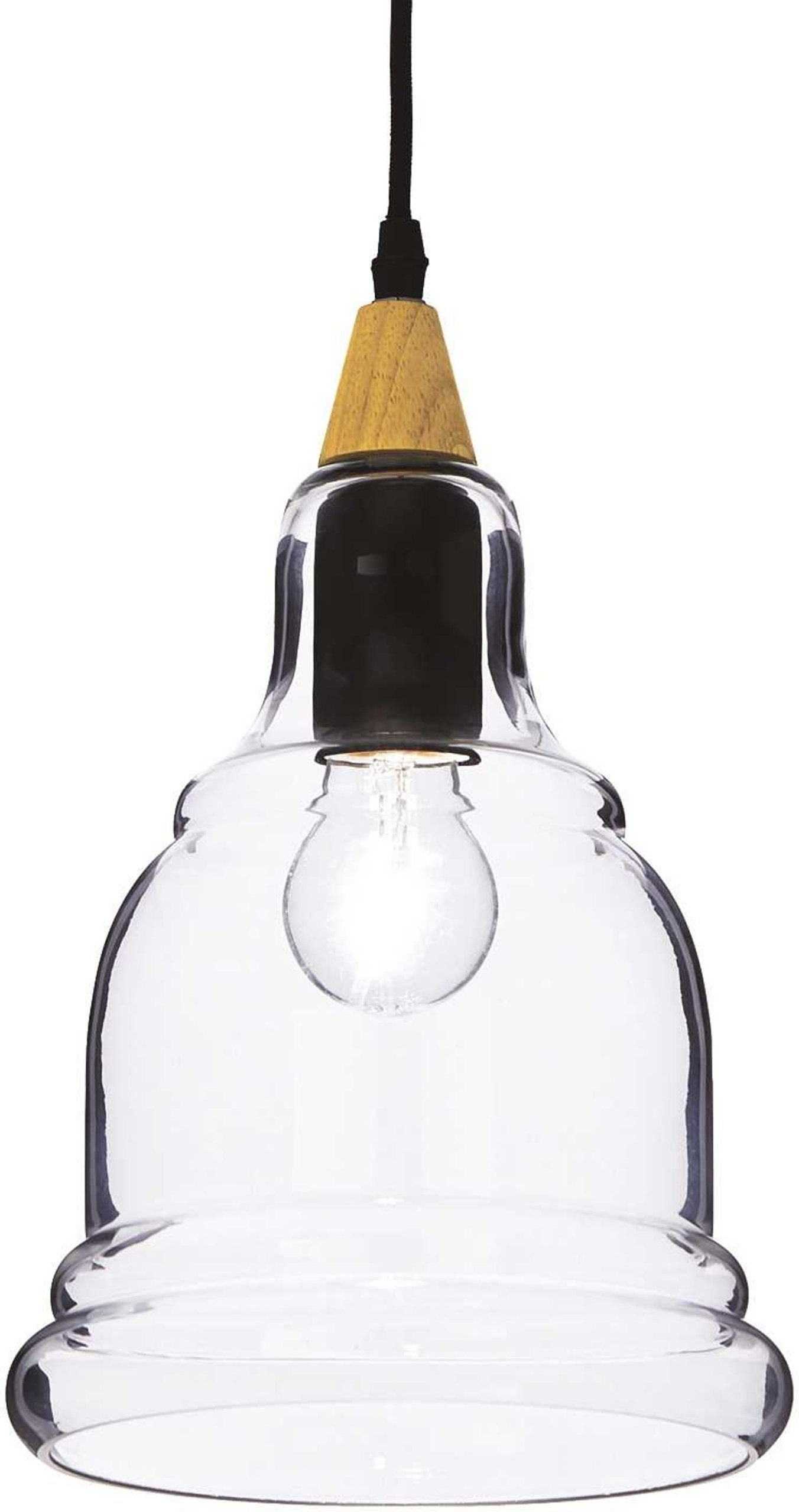 Ideal Lux Gretel pendellampe matsort metal med trædetaljer Ø20 cm H50-145 cm E27