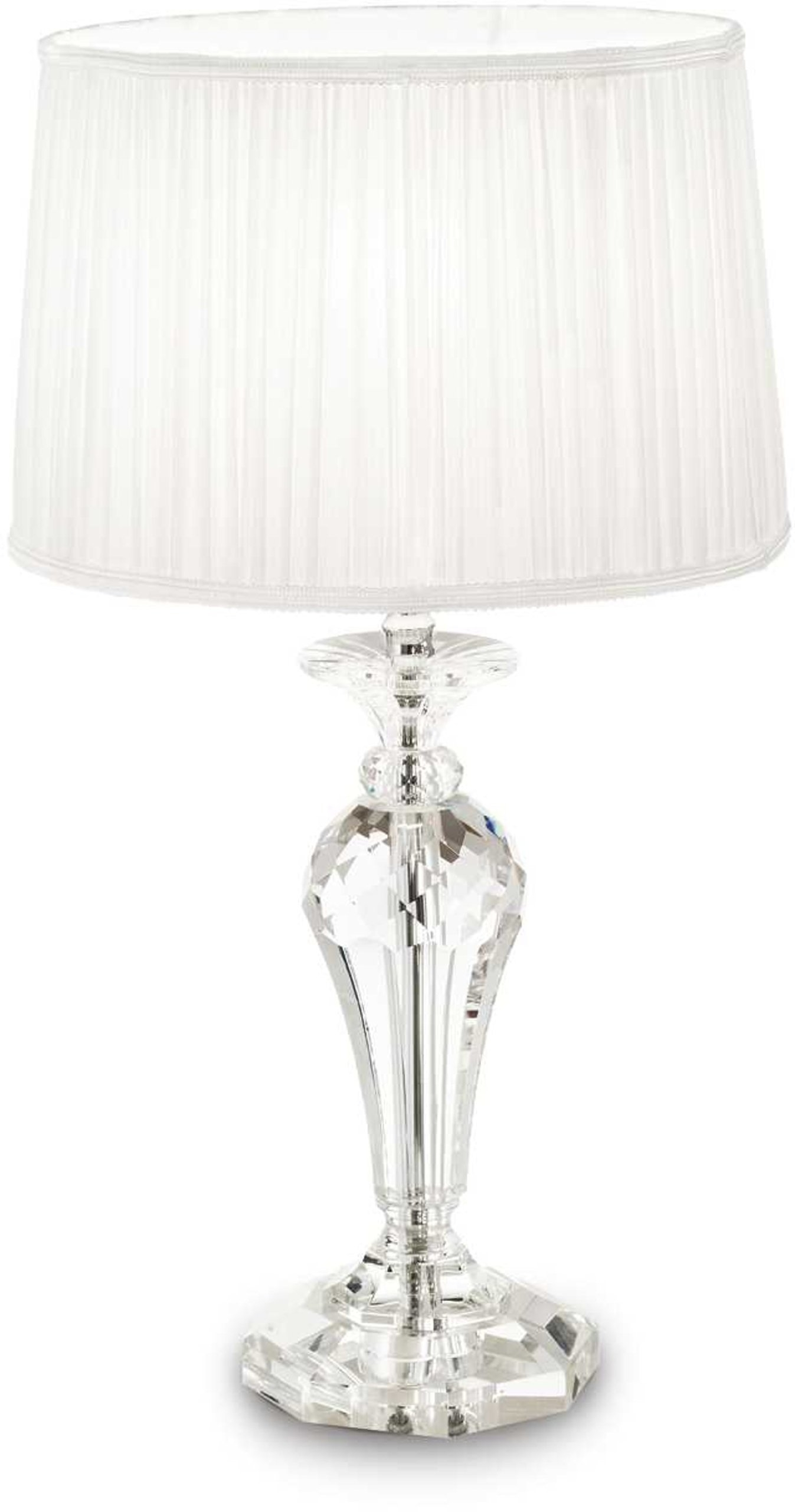 Bordlampe Ideal Lux Kate Paris i krystal og plisseret hvidt stof Ø31 cm