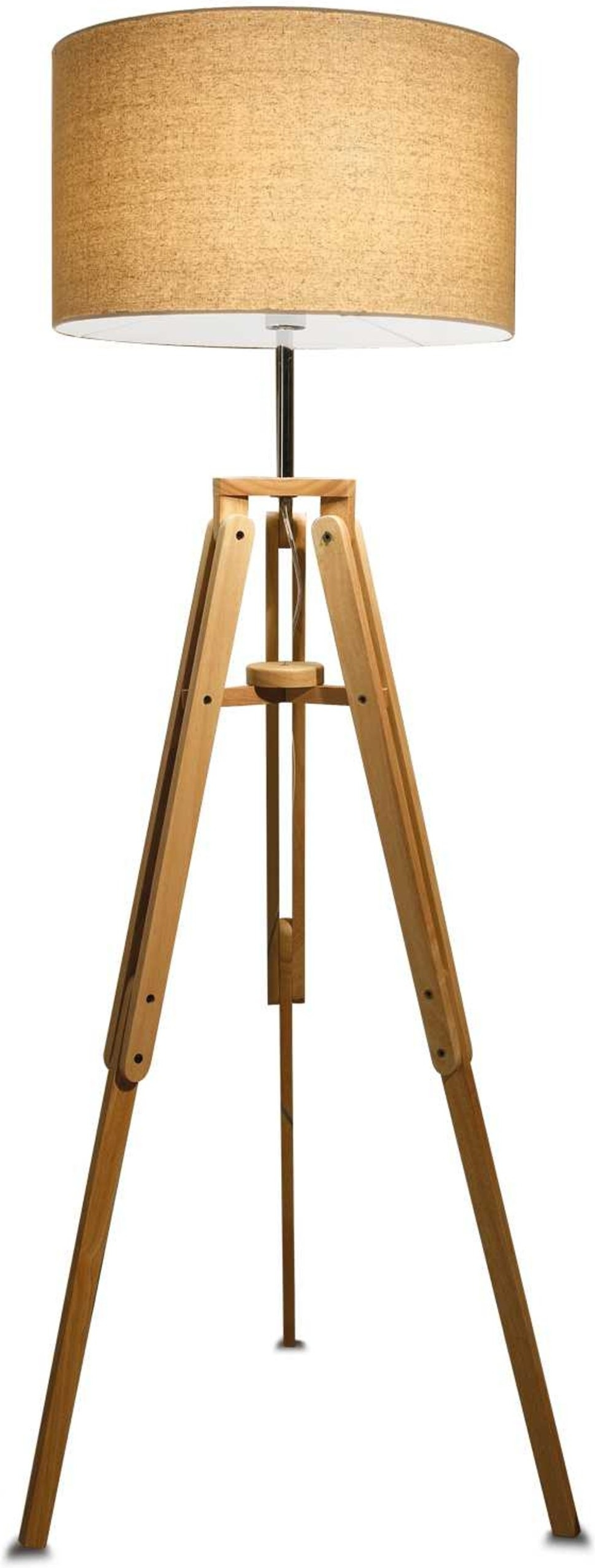 Gulvlampe Ideal Lux Klimt naturtræ med stofskærm Ø49,5ÃH161 cm indendørs belysning kromdetaljer
