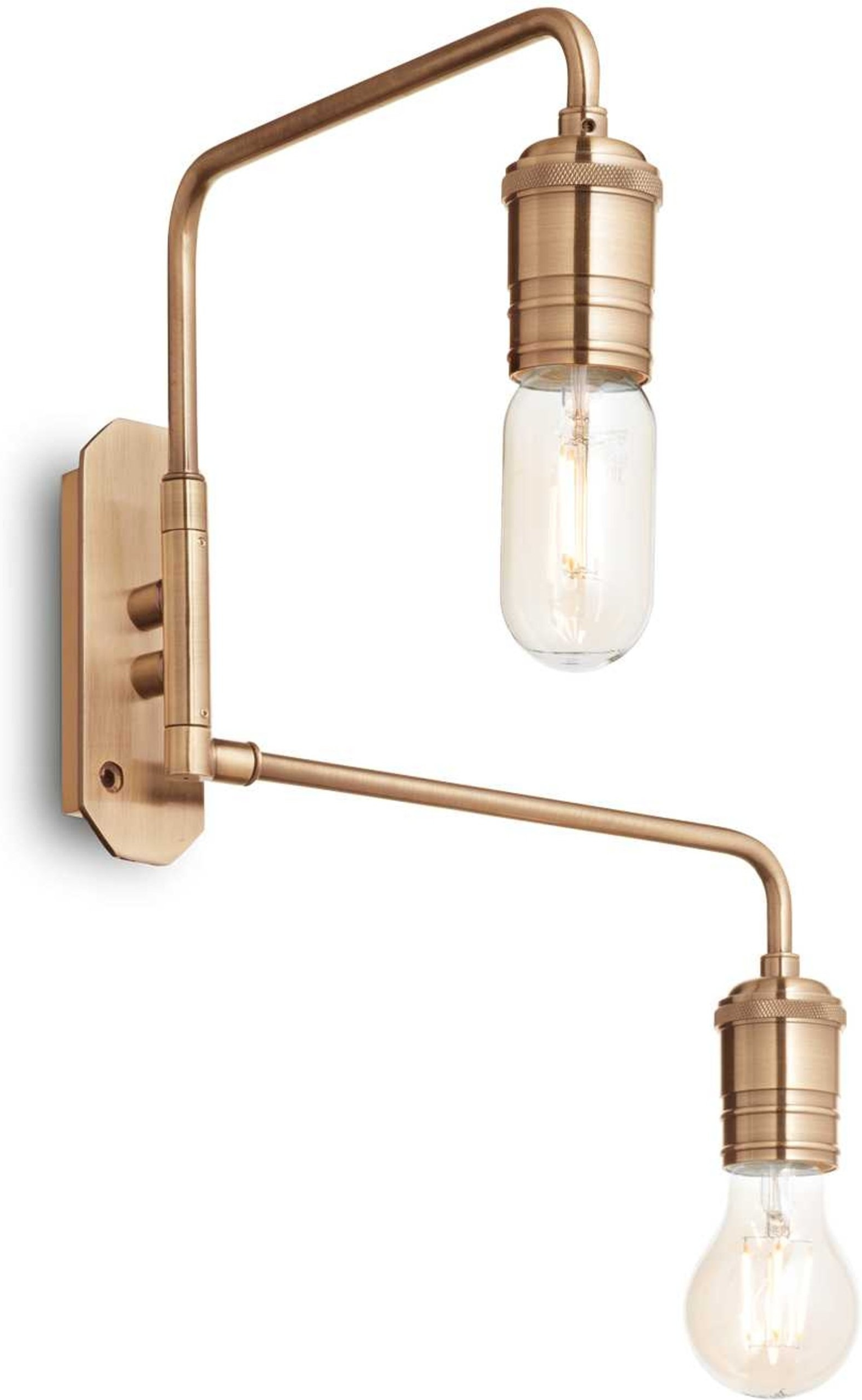 Væglampe Ideal Lux Triumph messing/brændt metal med stofkabel og afbryder to E27 fatninger 2x60W