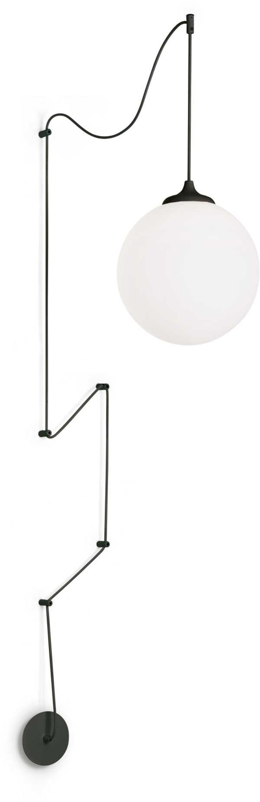 Pendel lampe Ideal Lux Boa Ø30 cm mat sort med syreætsede hvide glasdiffusor og justerbar højde