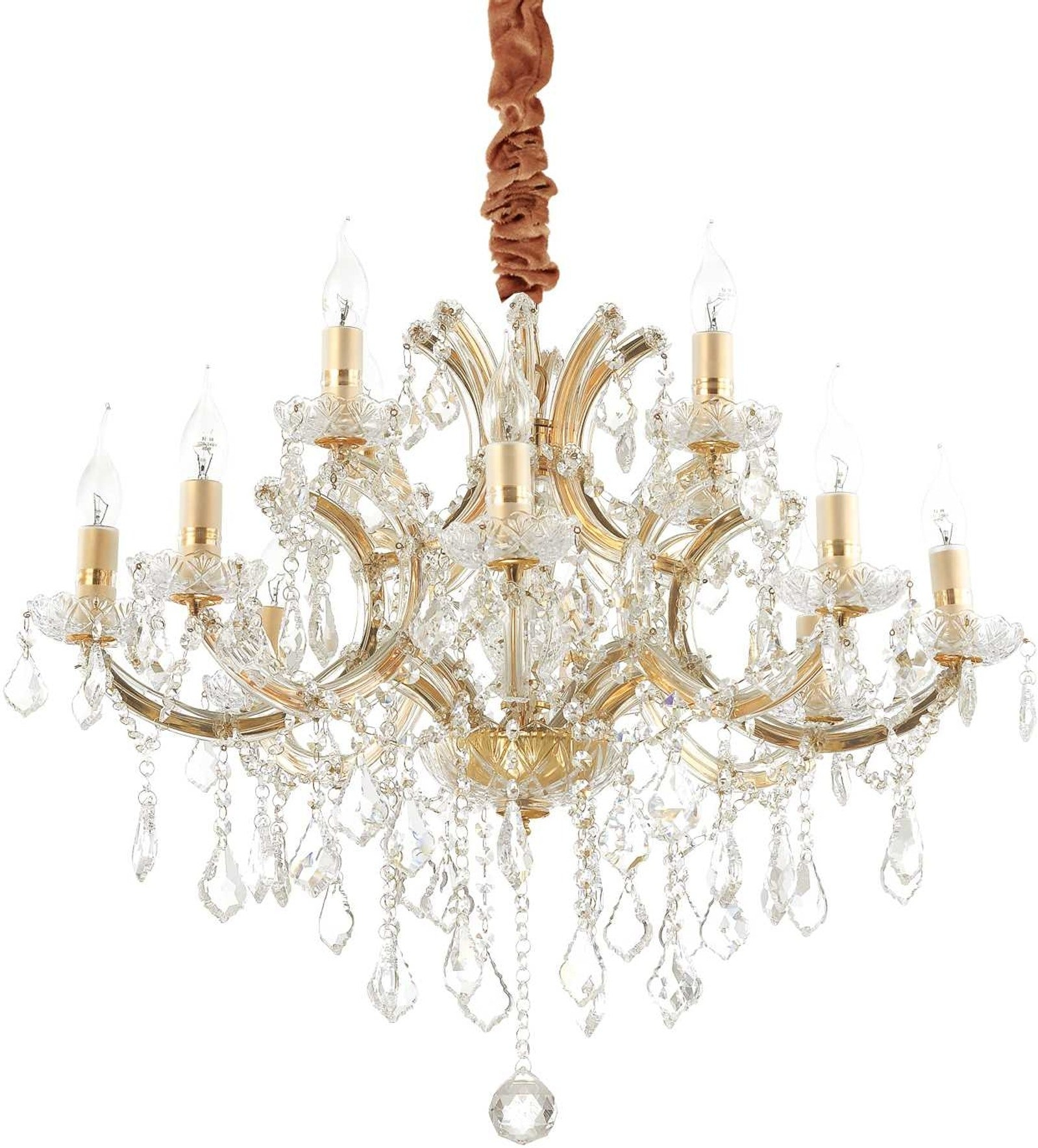 Ideal Lux Napoleon pendellampe Ø 74 cm justerbar krystal loftlampe i glas og krom med guldfinish