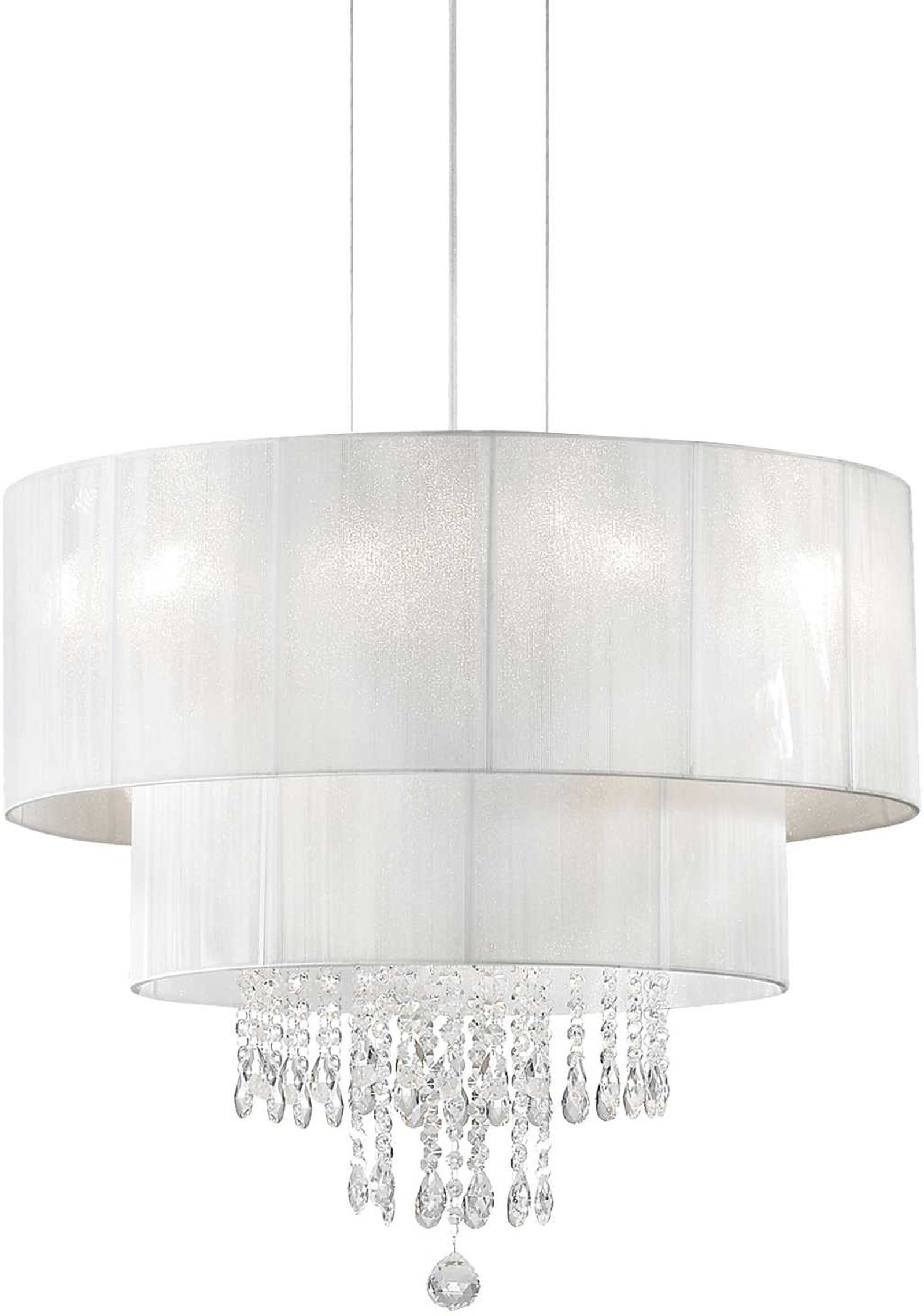 Pendel lampe Ideal Lux Opera Ø50 cm hvid/krom med krystaller justérbar højde 4ÃE27