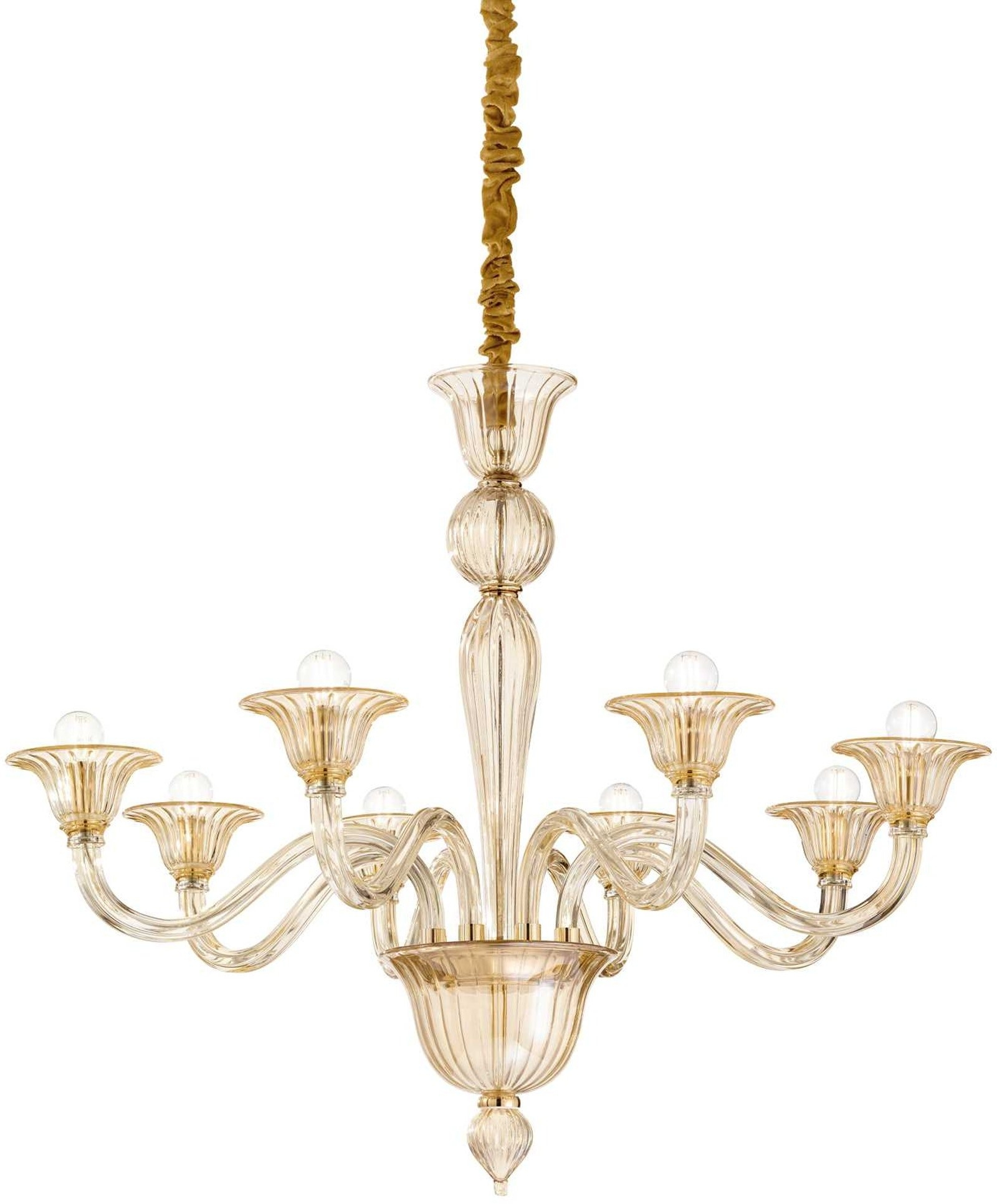 Pendellampe Ideal Lux Brigitta ophængslampe Ø89 cm glas rav/guld justerbar højde 90-184 cm