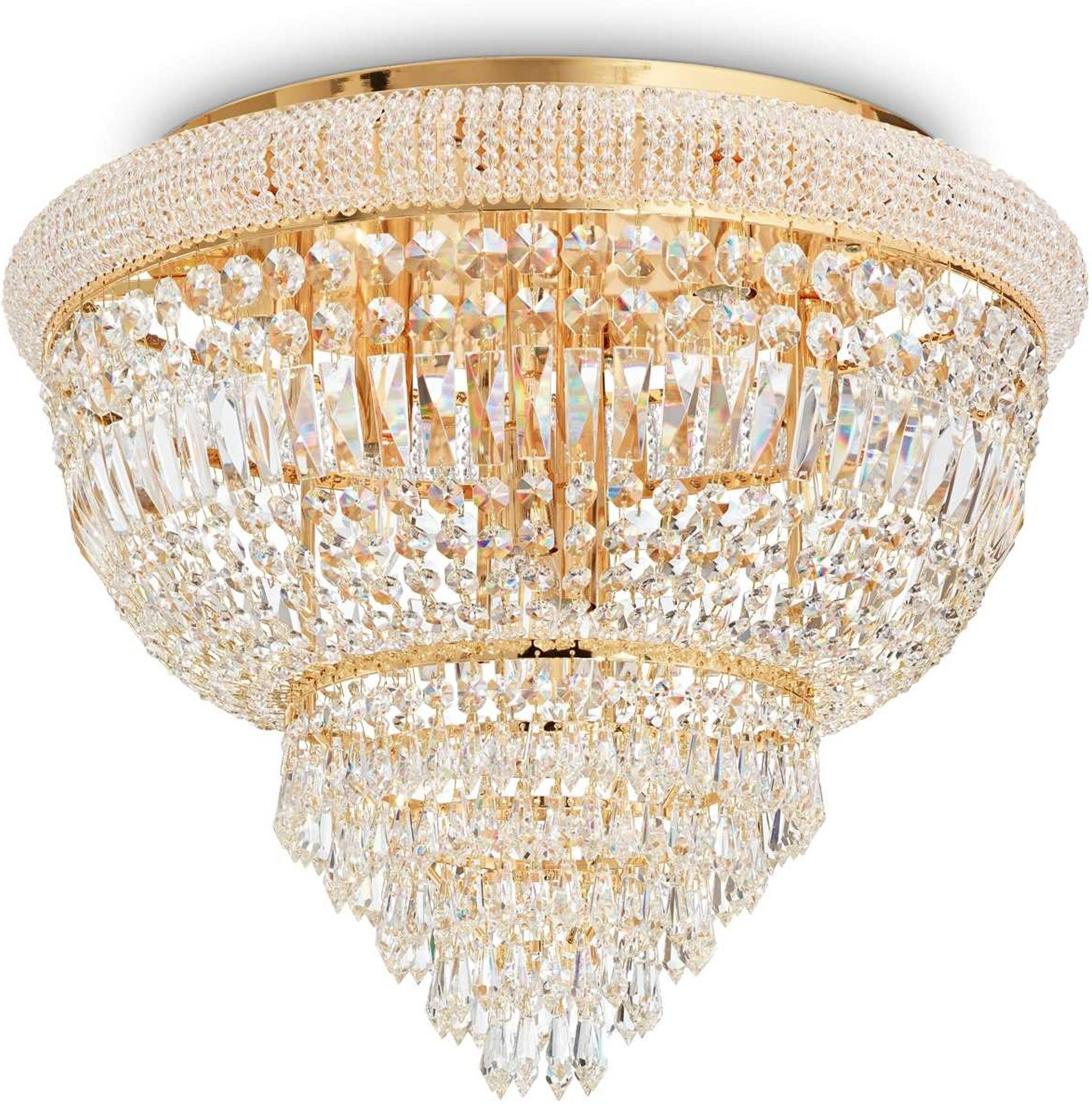 Loftlampe Ideal Lux Dubai i messing med krystaller Ø52Ã44 cm