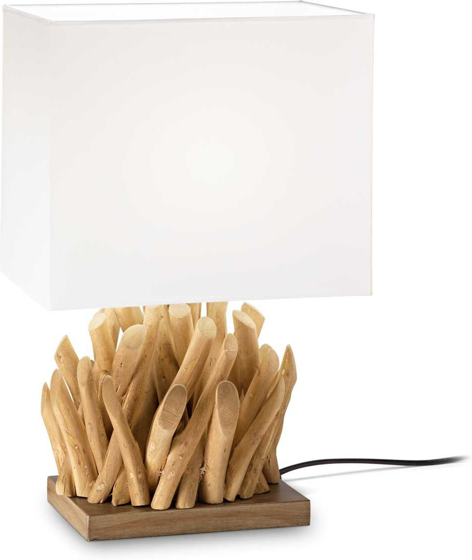 Bordlampe Ideal Lux Snell træ & hvid stofskærm H39,5 cm