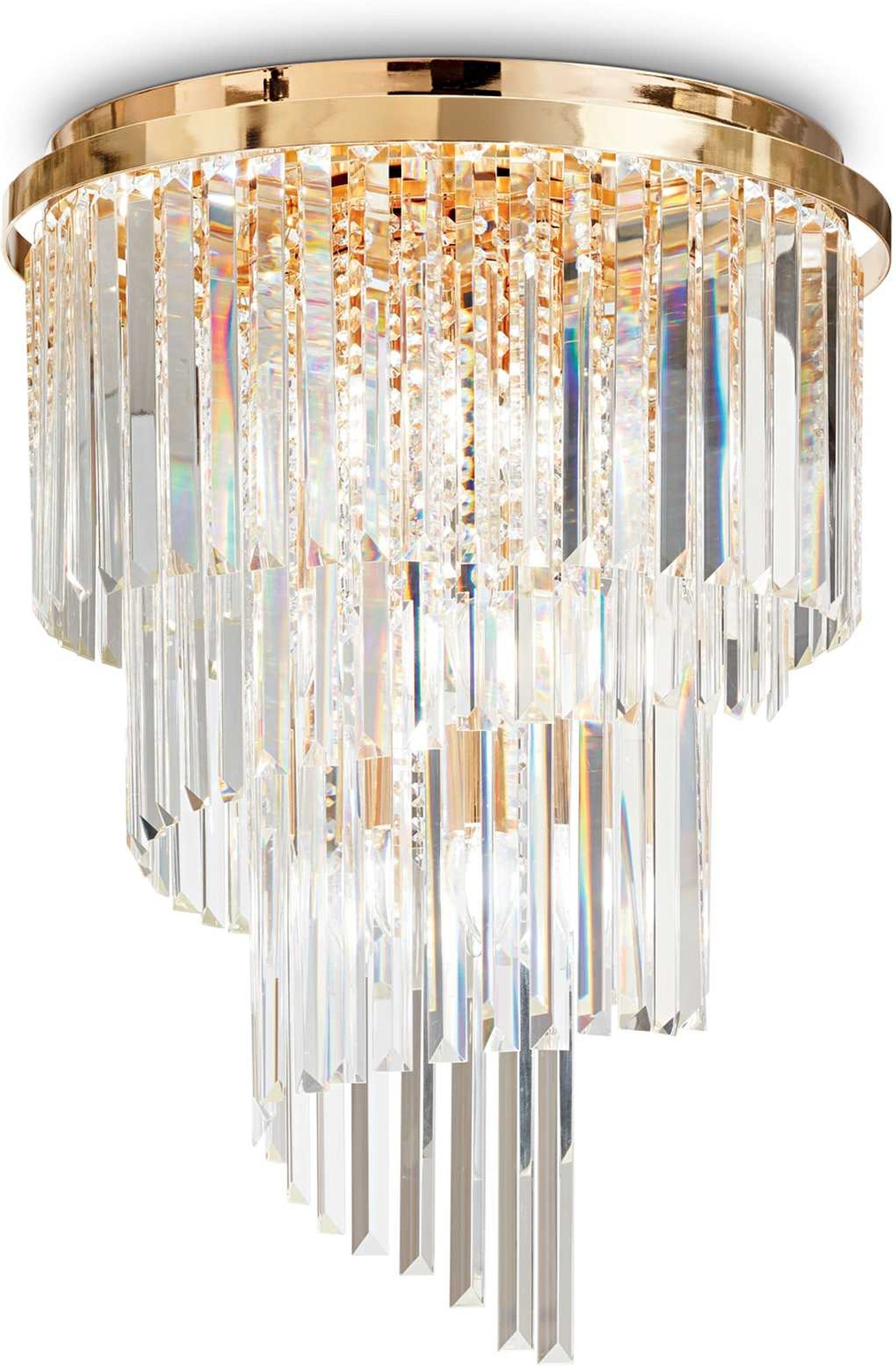 Loftslampe Ideal Lux Carlton guld med 12 E14-fatninger Ø50 x H69 cm glasstænger krom