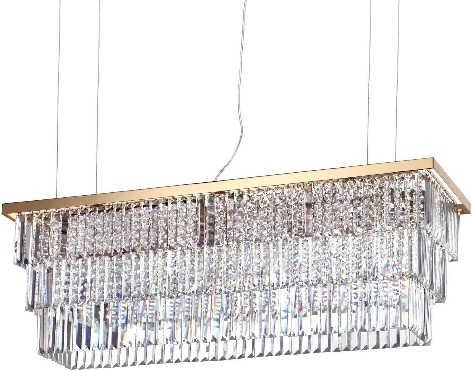 Pendellampe Ideal Lux Martinez ophængslampe i guldfarvet metal og glas L103 x H70 - 132 x B30 cm
