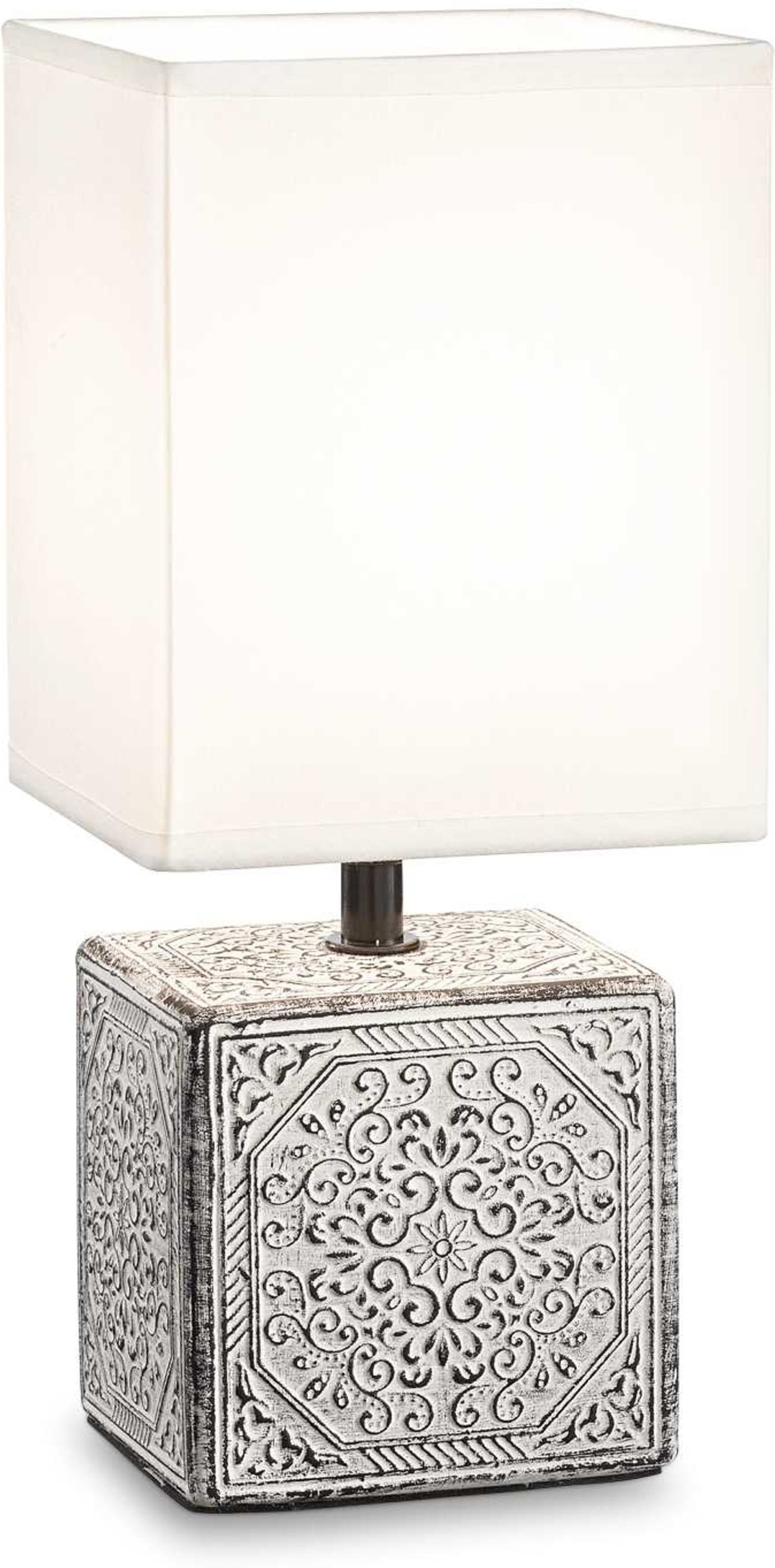 Bordlampe Ideal Lux Kali H29,5 cm hvid keramisk med PVC-stofskærm E14