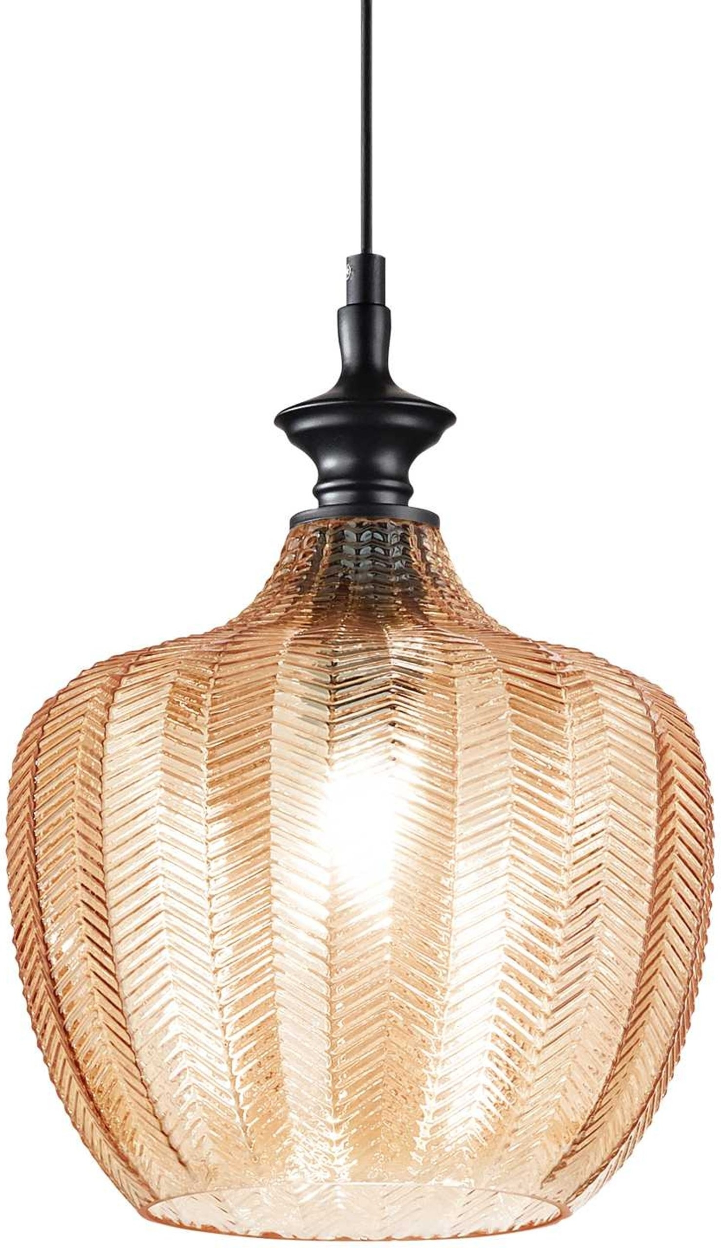 Pendellampe Ideal Lux Lord Ø230 mm ravfarvet glas sort metal fleksibel ophængshøjde 480 - 2750 mm