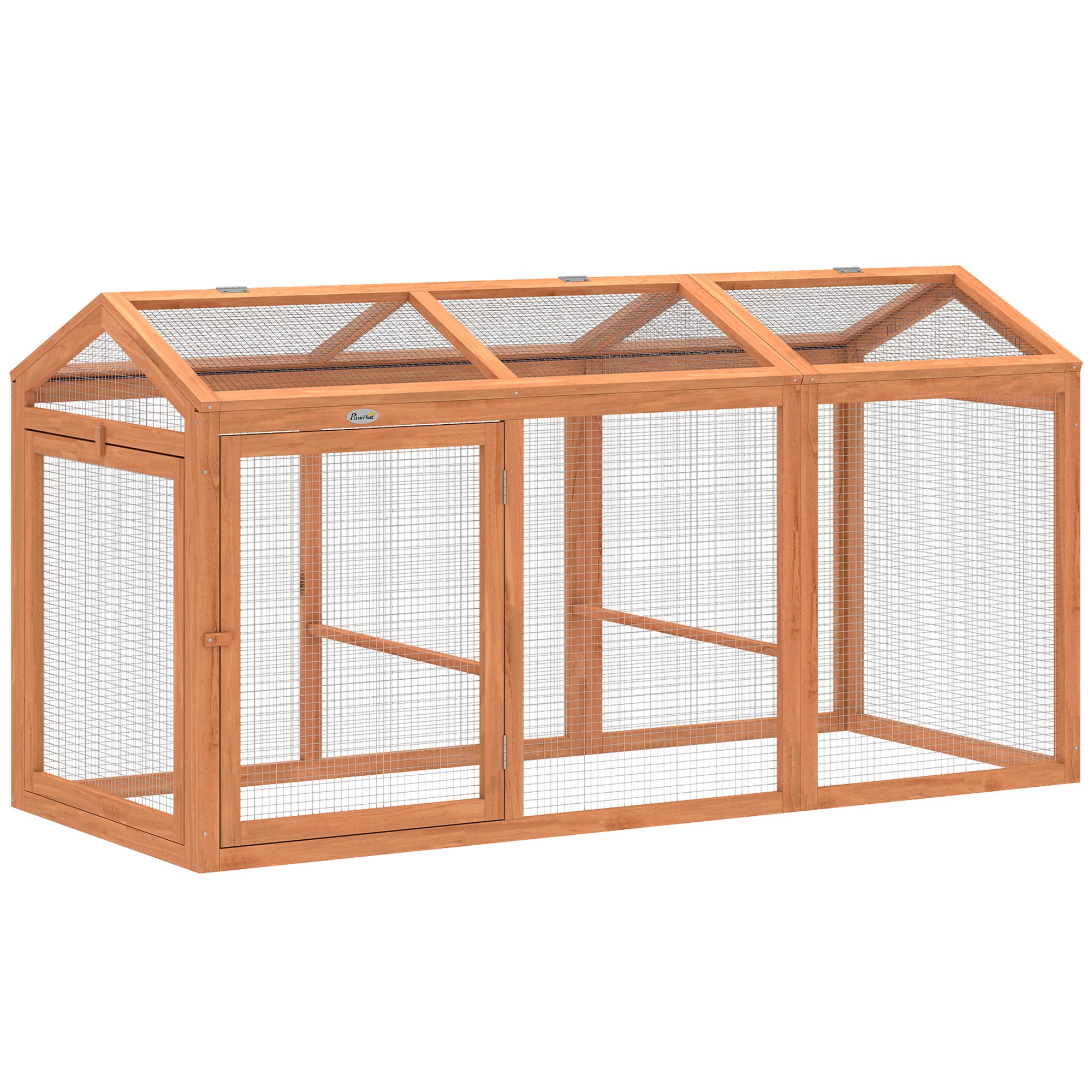 Hønsehus/løbegård med siddepind, dobbeltdøre, lavet af træ og metal, til 4 kyllinger, 156 x 70,5 x 84 cm, orange