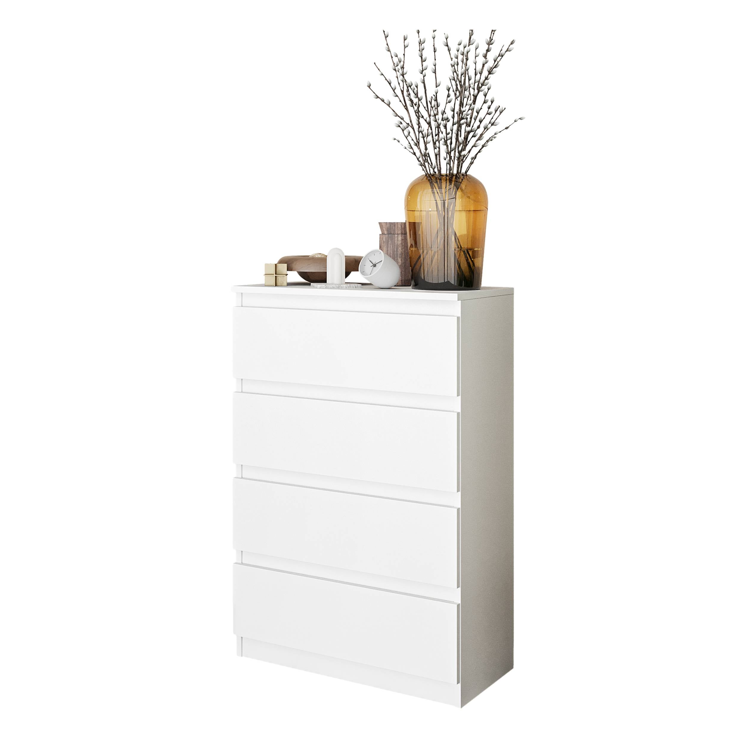 GABRIEL  -  kommode / skænk med 4 skuffer  -  mat hvid  -  H92 cm B60 cm D33 cm