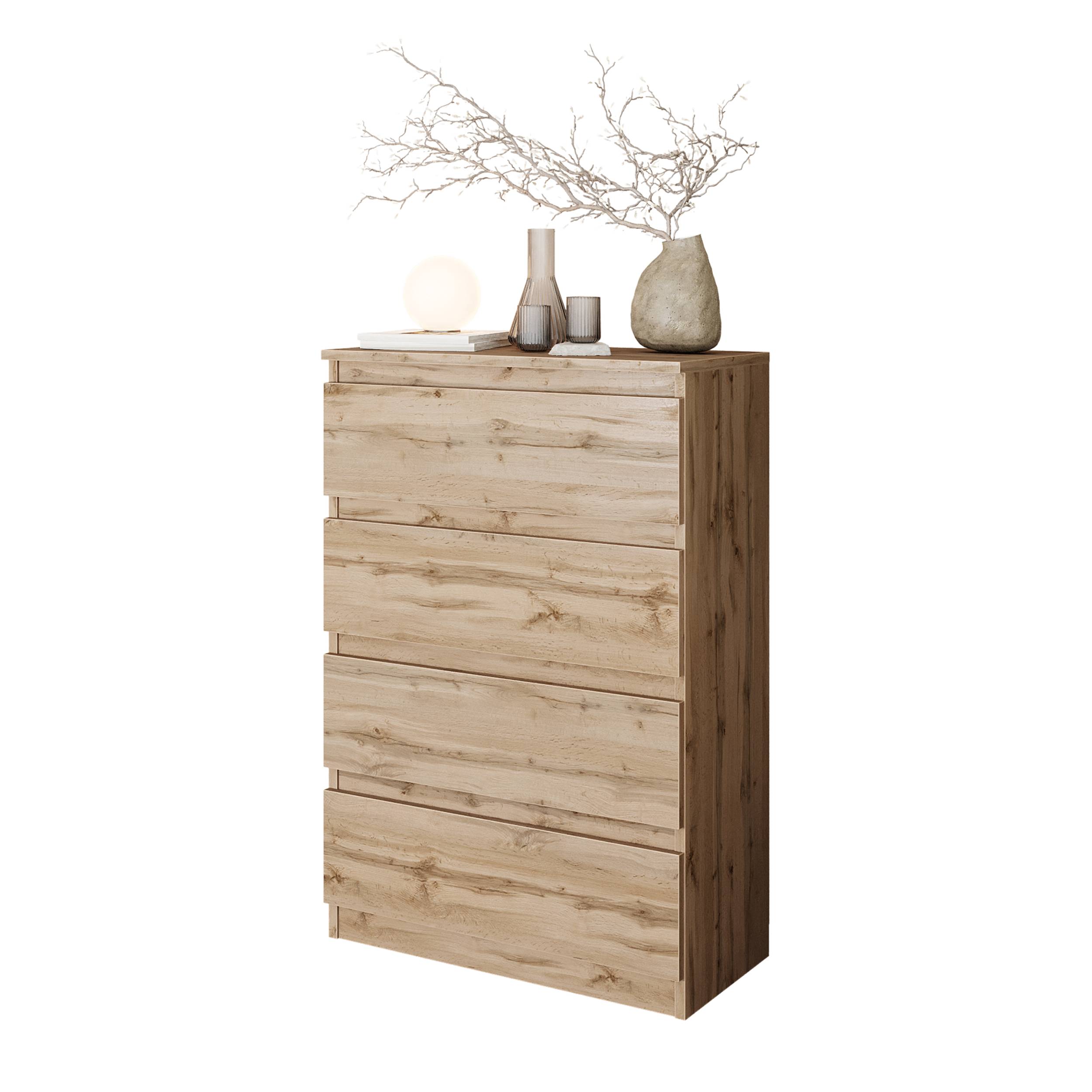 GABRIEL - Kommode / skænk med 4 skuffer - Wotan Eg - H92cm B60cm D33cm
