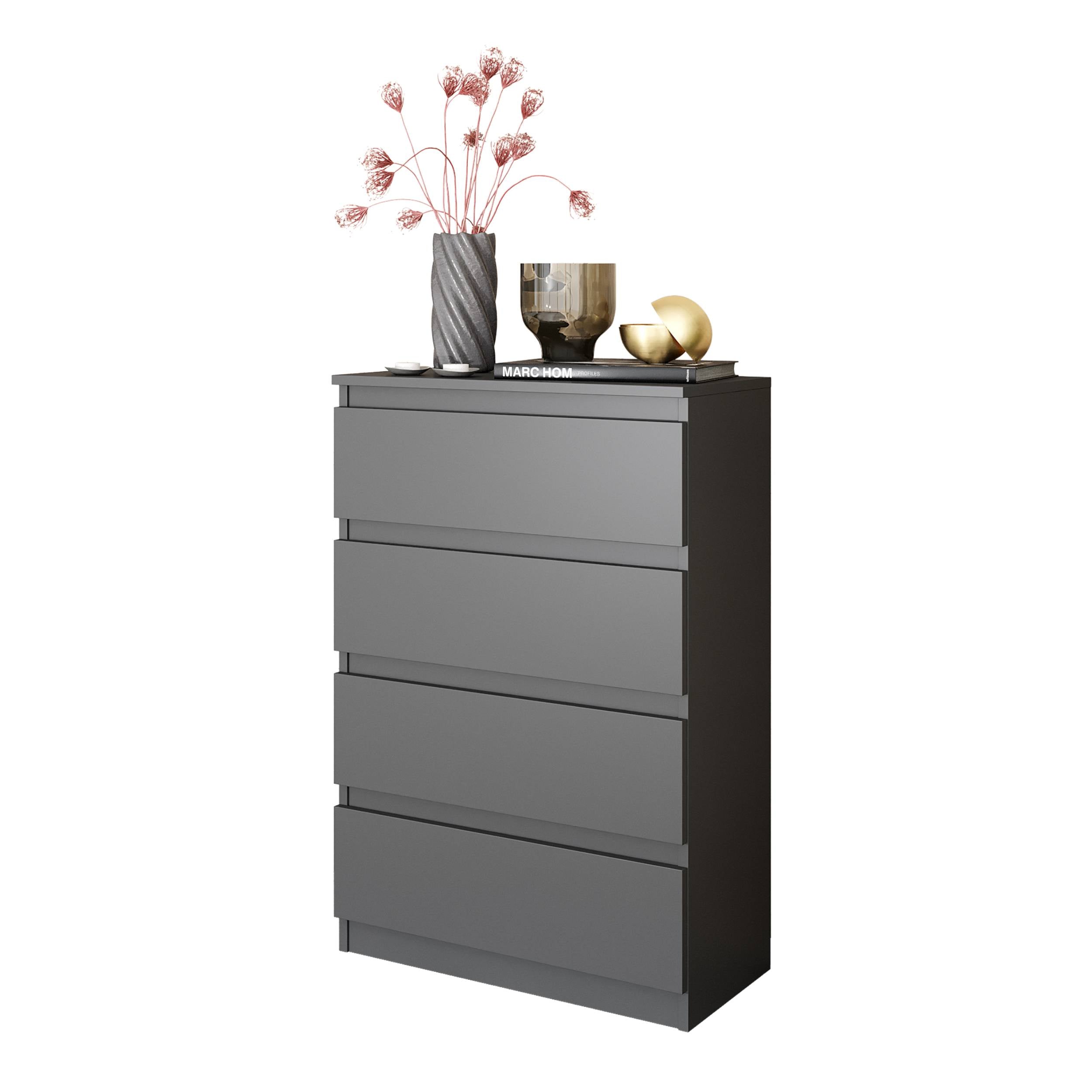 GABRIEL - Kommode / Skænk med 4 skuffer - Antracitgrå H92cm B60cm D33cm