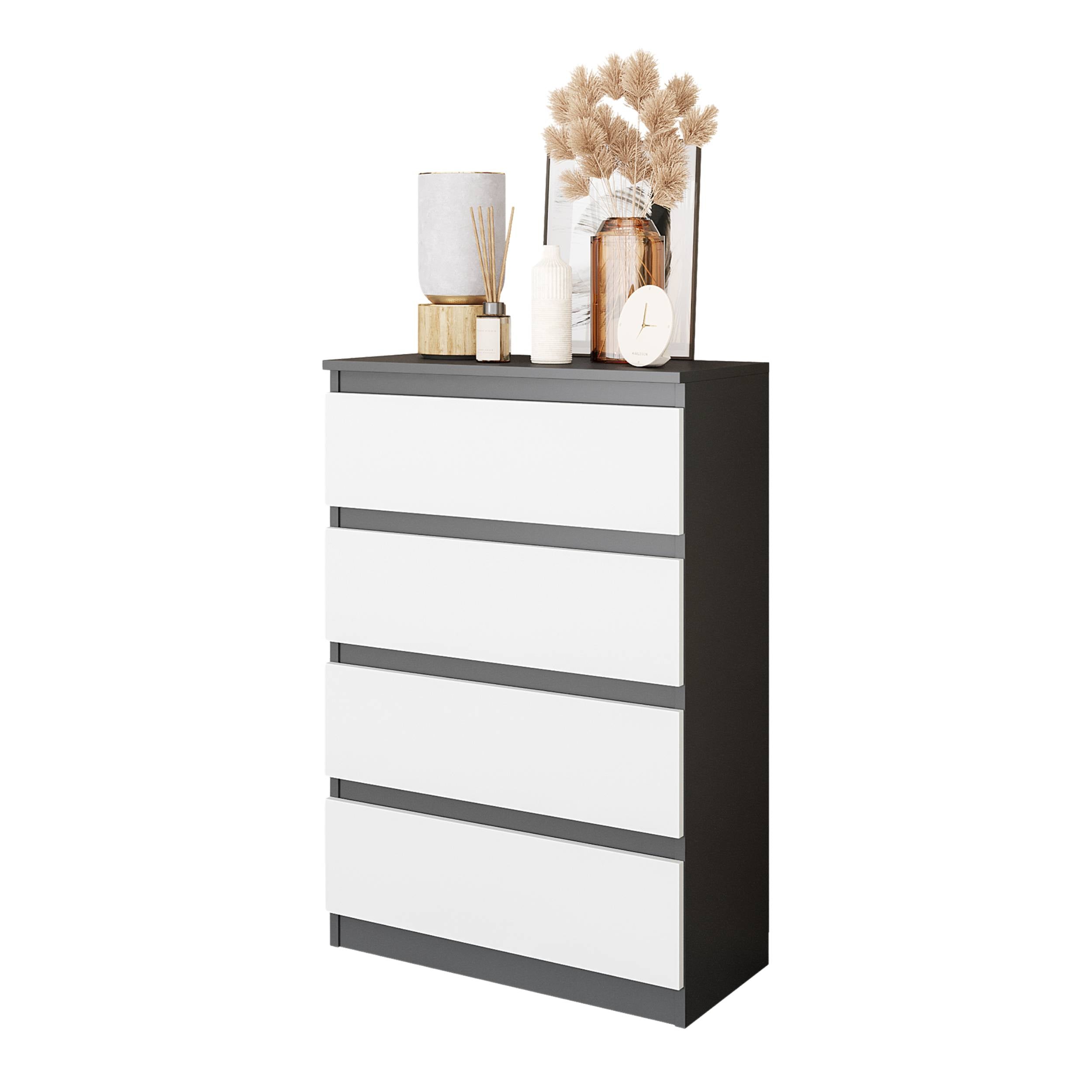 GABRIEL  -  kommode / skænk med 4 skuffer  -  antracit / mat hvid  -  H92 cm B60 cm D33 cm