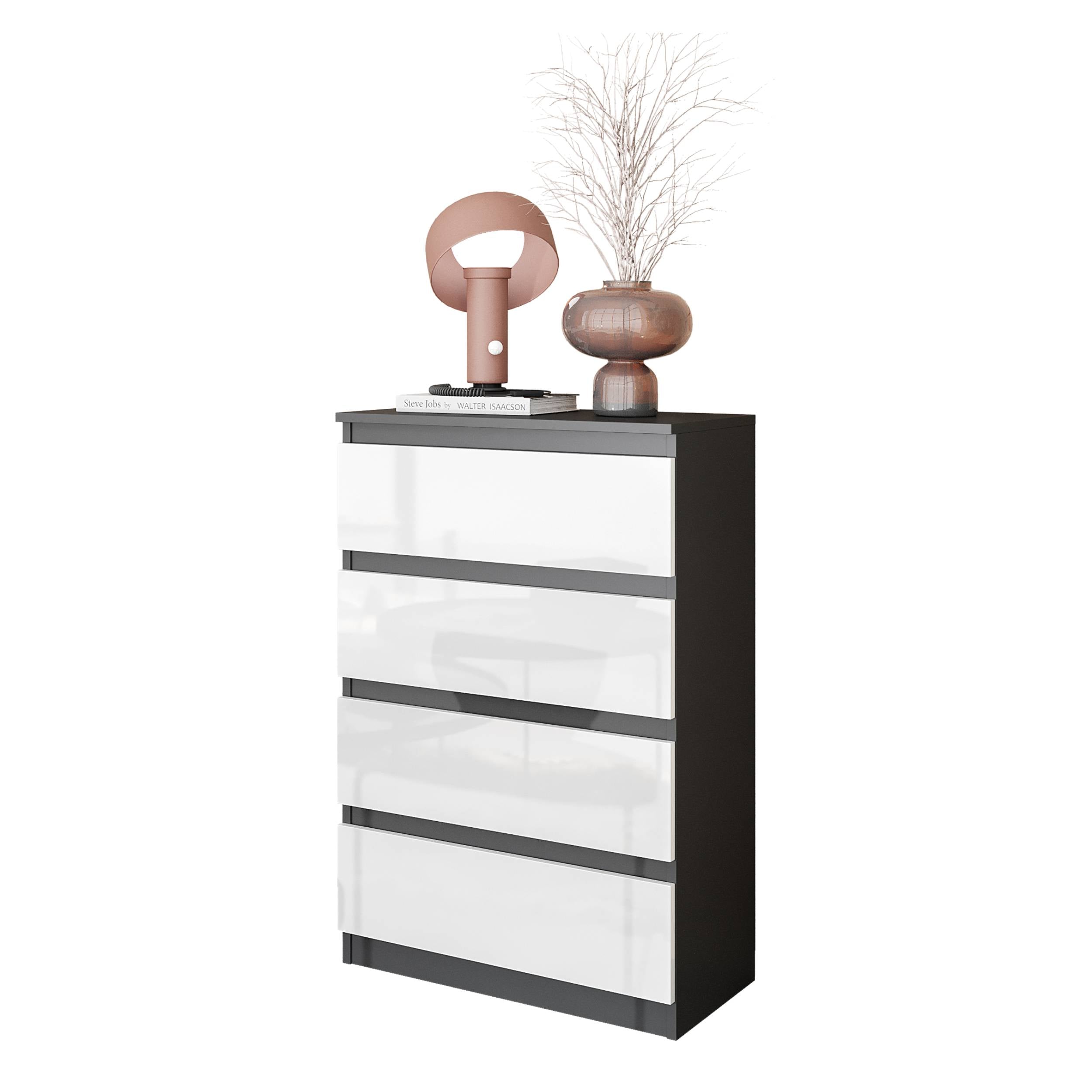GABRIEL  -  Kommode / skænk med 4 skuffer  -  Antracit / Hvid Højglans  -  H92 cm B60 cm D33 cm