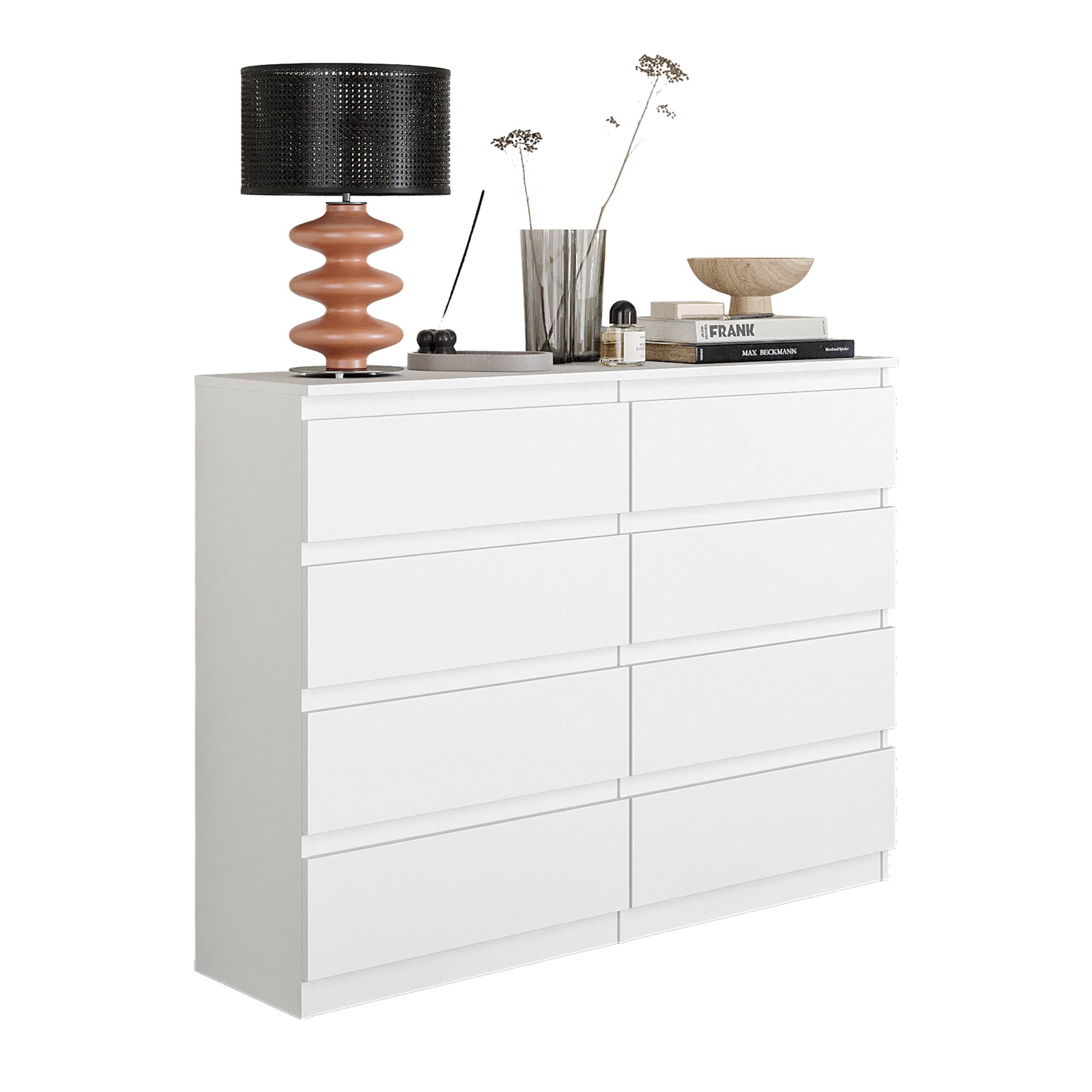GABRIEL  -  kommode / skænk med 8 skuffer  -  mat hvid  -  H92 cm B120 cm D33 cm