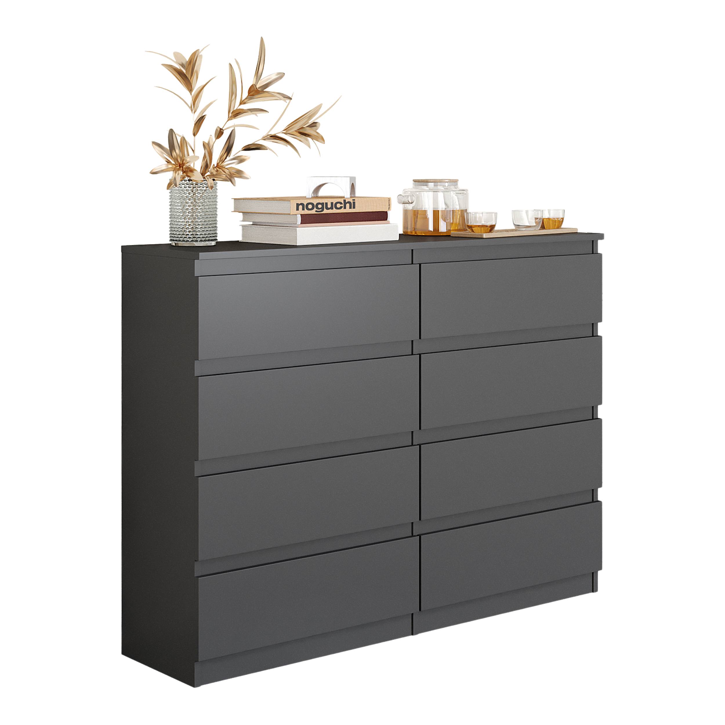 GABRIEL  -  kommode med 8 skuffer  -  antracit  -  H92 cm B120 cm D33 cm