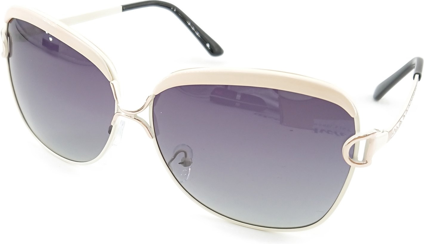 Dame solbriller Kaleu Alpha hvid  -  Retro 60er alloy stel, gradient polariserede UV400 linser med etui
