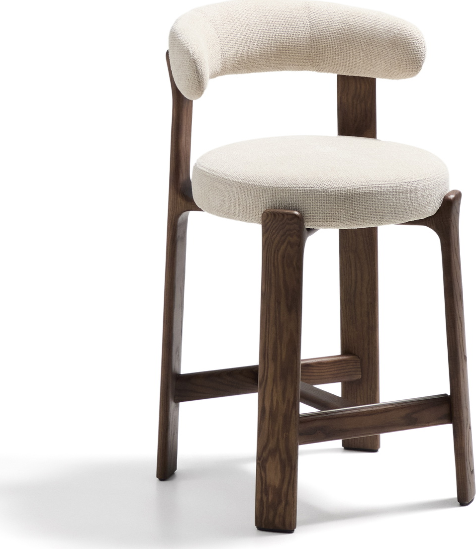 Barstol med ryglæn Kave Home Granite, beige, massiv asketræ stel, sædehøjde 65 cm