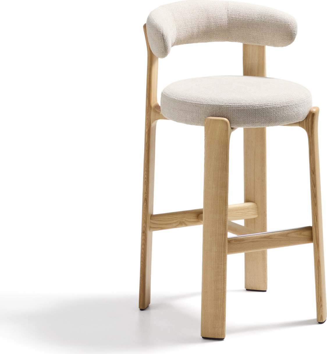 Barstol med ryglæn Kave Home Granite - massiv asketræsramme, beige chenille, sædehøjde 75 cm