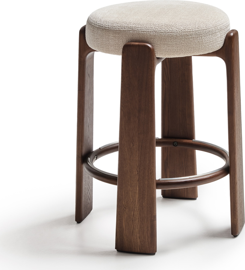 Barstol Kave Home Granite uden ryglæn, sædehøjde 65 cm, beige chenille, askeben
