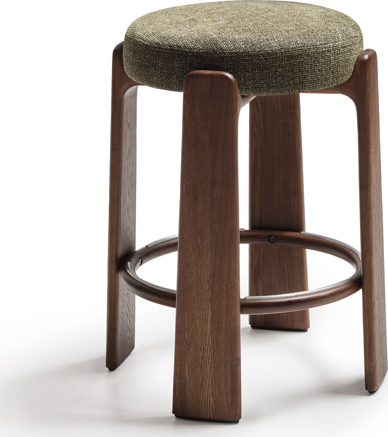 Barstol Kave Home Granite uden ryglæn, grøn chenille, asketræ, sædehøjde 65 cm