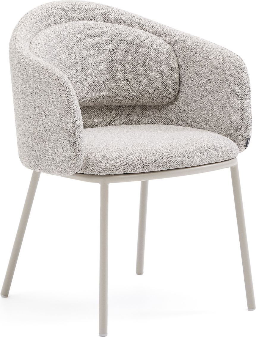Spisebordsstol - Kave Home Minda | Beige Chenille polstret med armlæn og stålben