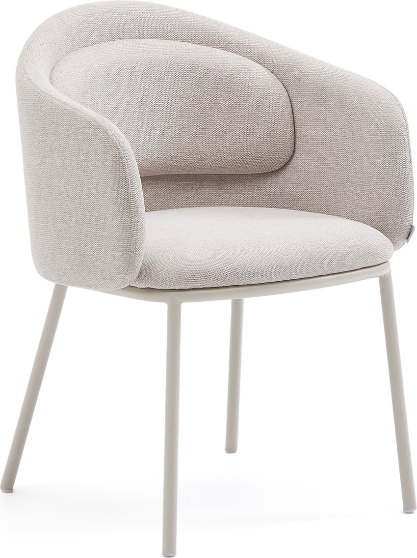 Spisebordsstol Kave Home Minda beige chenille polstret med pulverlakerede stålben komfortabel FSC-certificeret moderne industriel