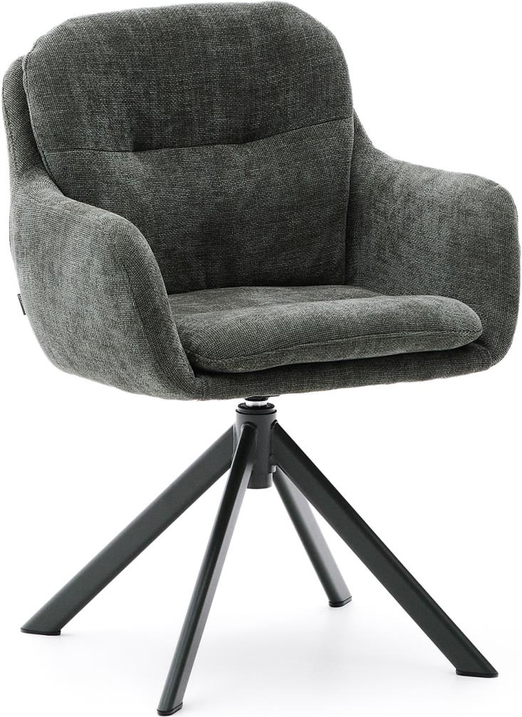 Spisebordsstol med armlæn Kave Home Lexa mørkegrøn stof metal moderne industriel 83x59x60 cm